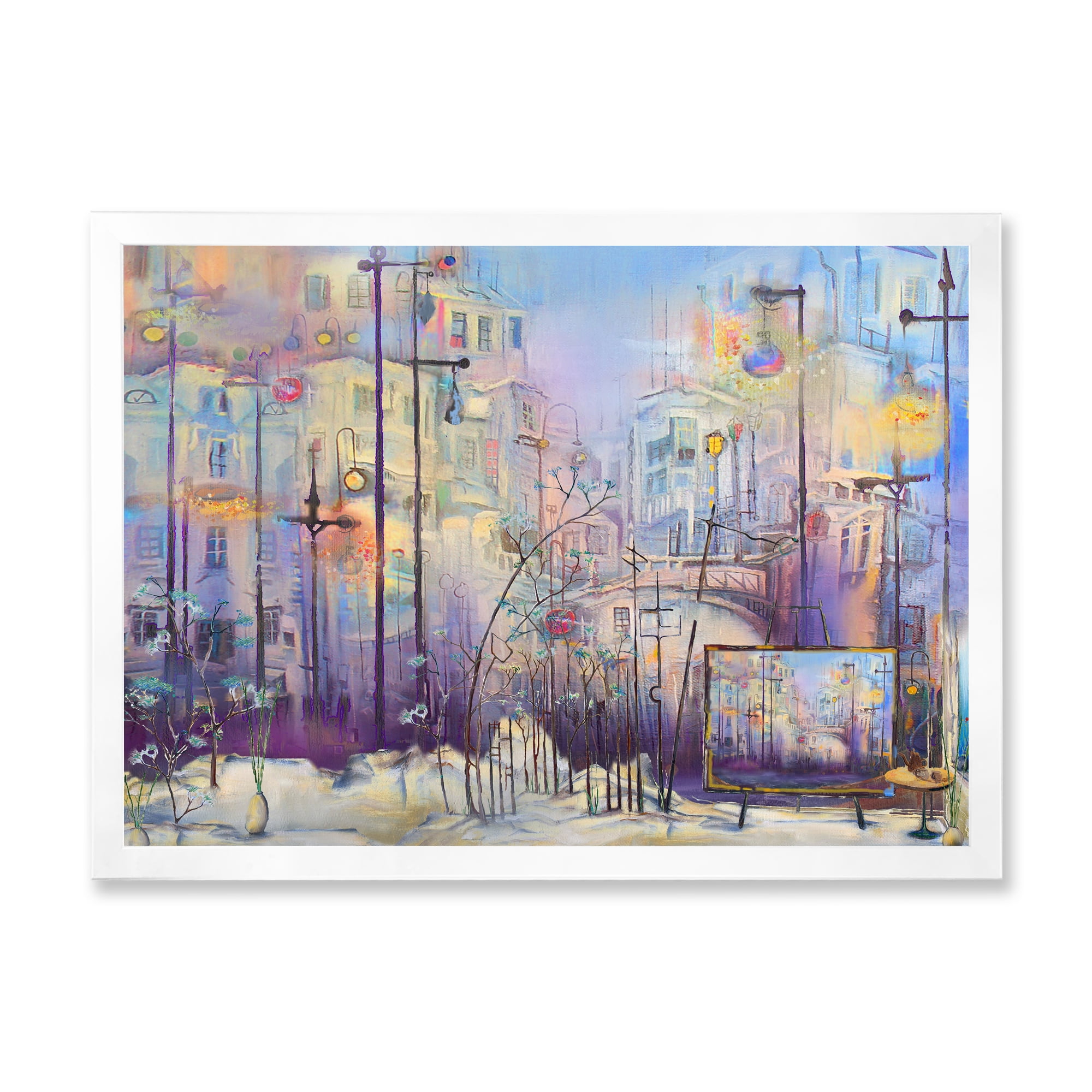 Designart 'Abstract Cityscape With Pastel ' Modern Framed Art Print