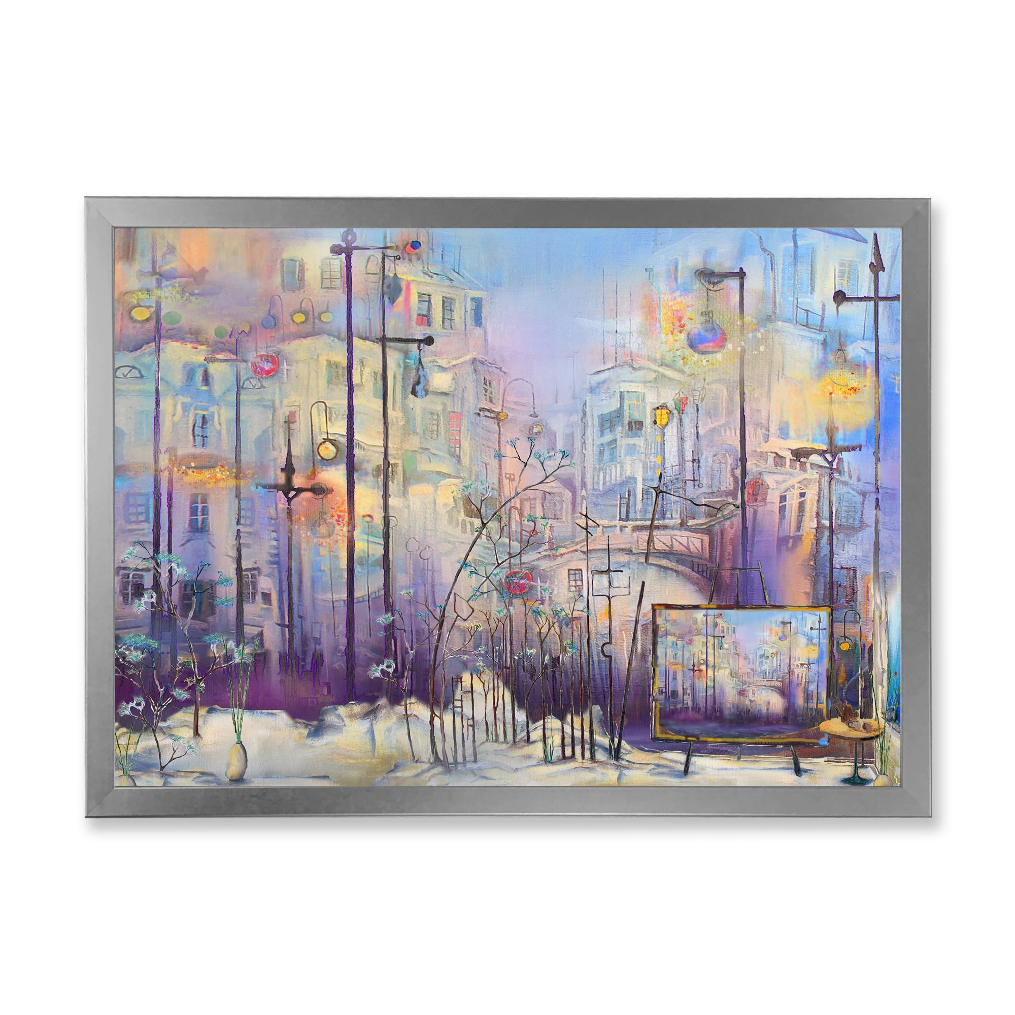 Designart 'Abstract Cityscape With Pastel ' Modern Framed Art Print