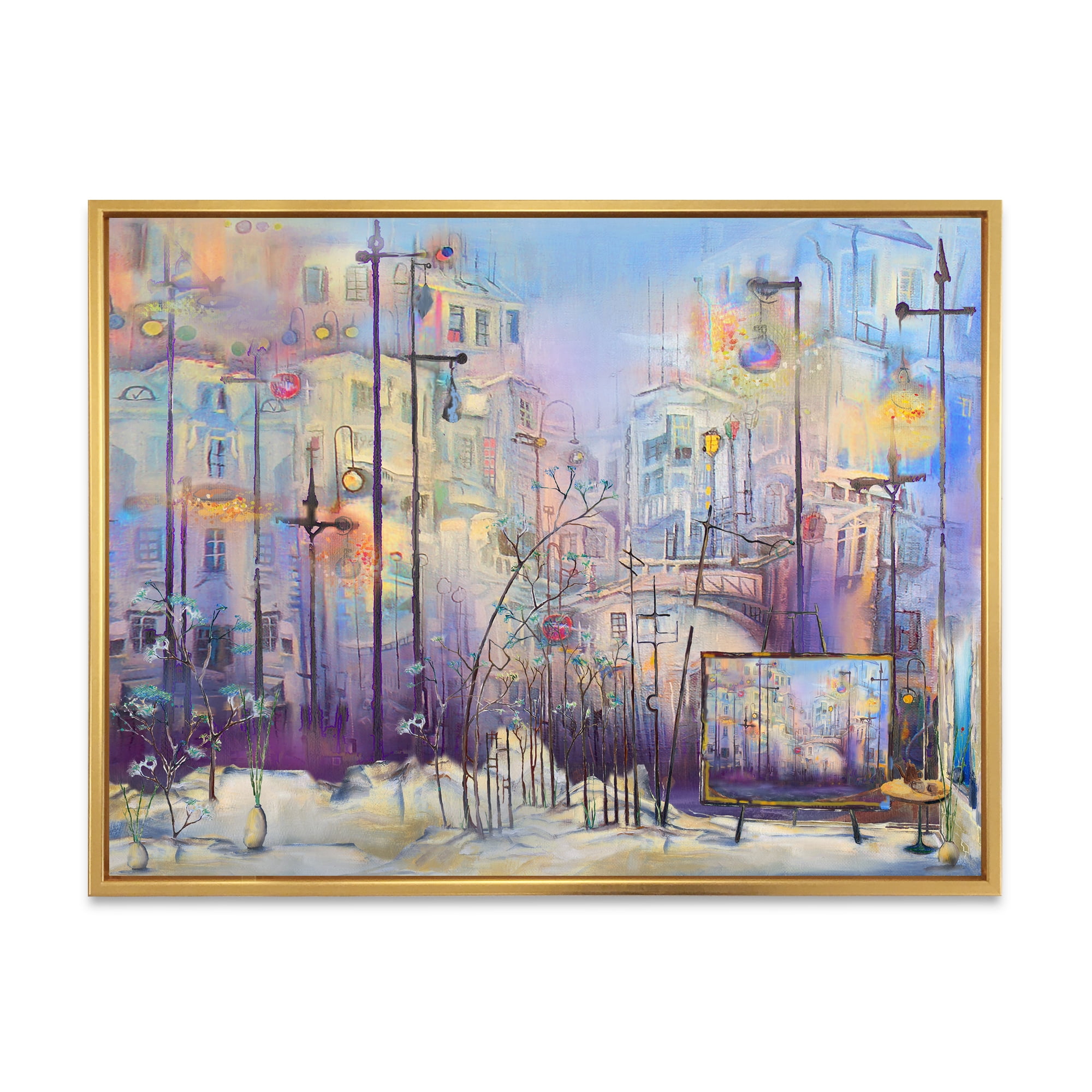Designart 'Abstract Cityscape With Pastel ' Modern Framed Canvas Wall Art Print