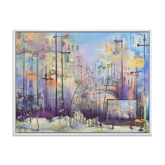 Designart 'Abstract Cityscape With Pastel ' Modern Framed Canvas Wall Art Print