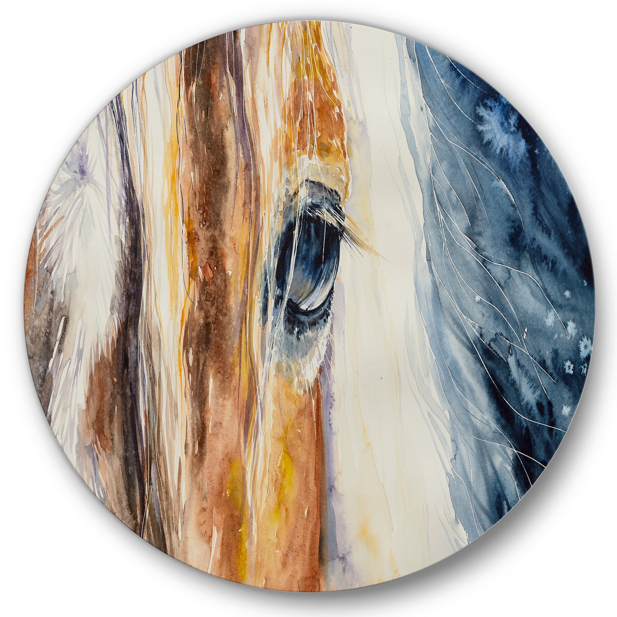 Designart 'Abstract Close-Up of A Beautiful Horses Eye I' Farmhouse Circle Metal Wall Art 36x36 - Disc of 36
