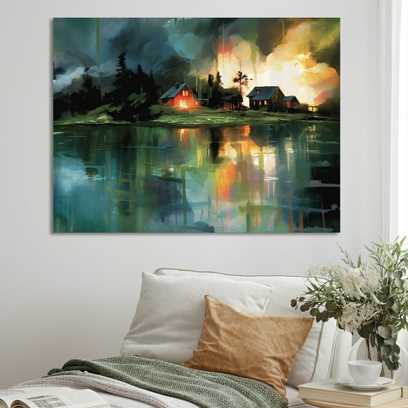 Designart "Abstract Clouds Above Country Houses" Abstract Landscape Canvas Prints