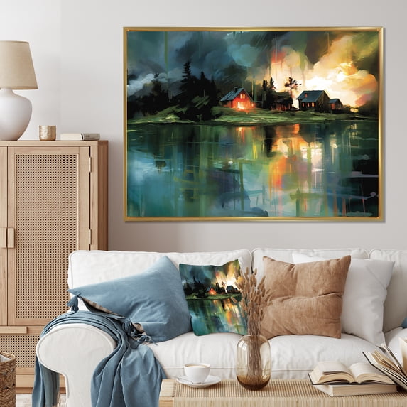 Designart "Abstract Clouds Above Country Houses" Abstract Landscape Floater Framed Canvas Prints