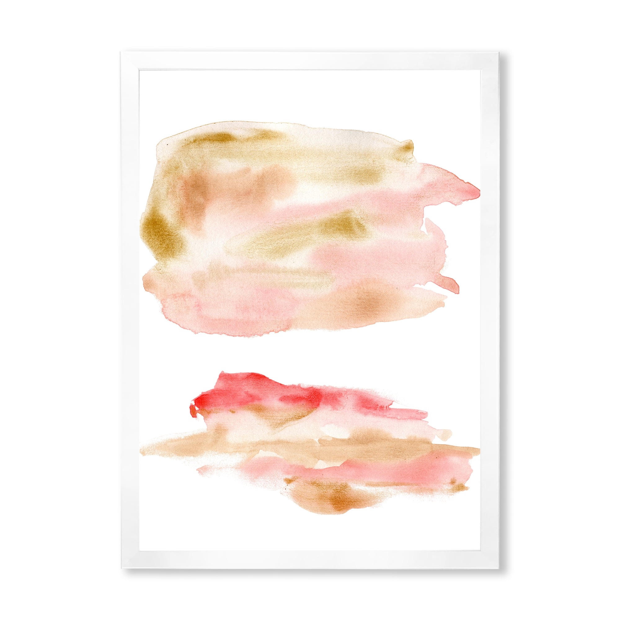 Designart 'Abstract Clouds Set With Pink Gold Beige and Red' Modern Framed Art Print