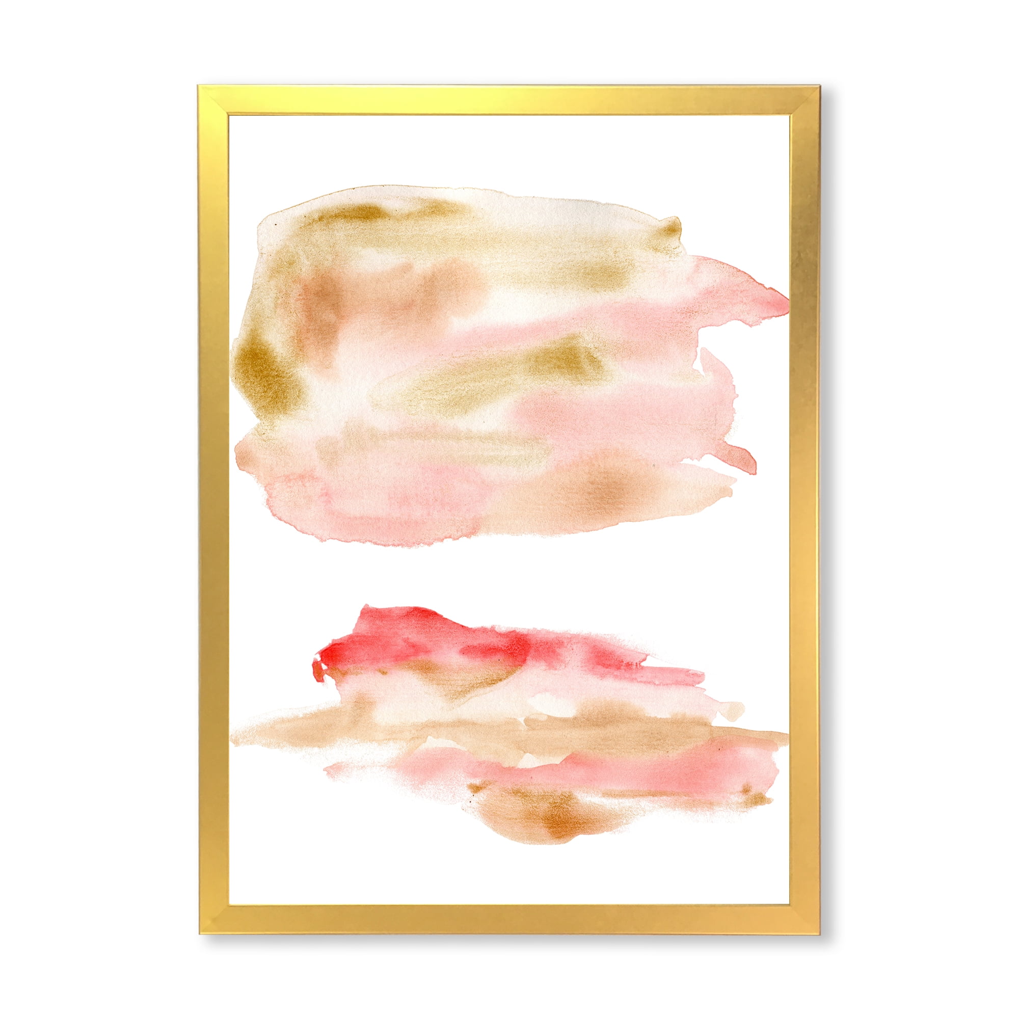 Designart 'Abstract Clouds Set With Pink Gold Beige and Red' Modern Framed Art Print