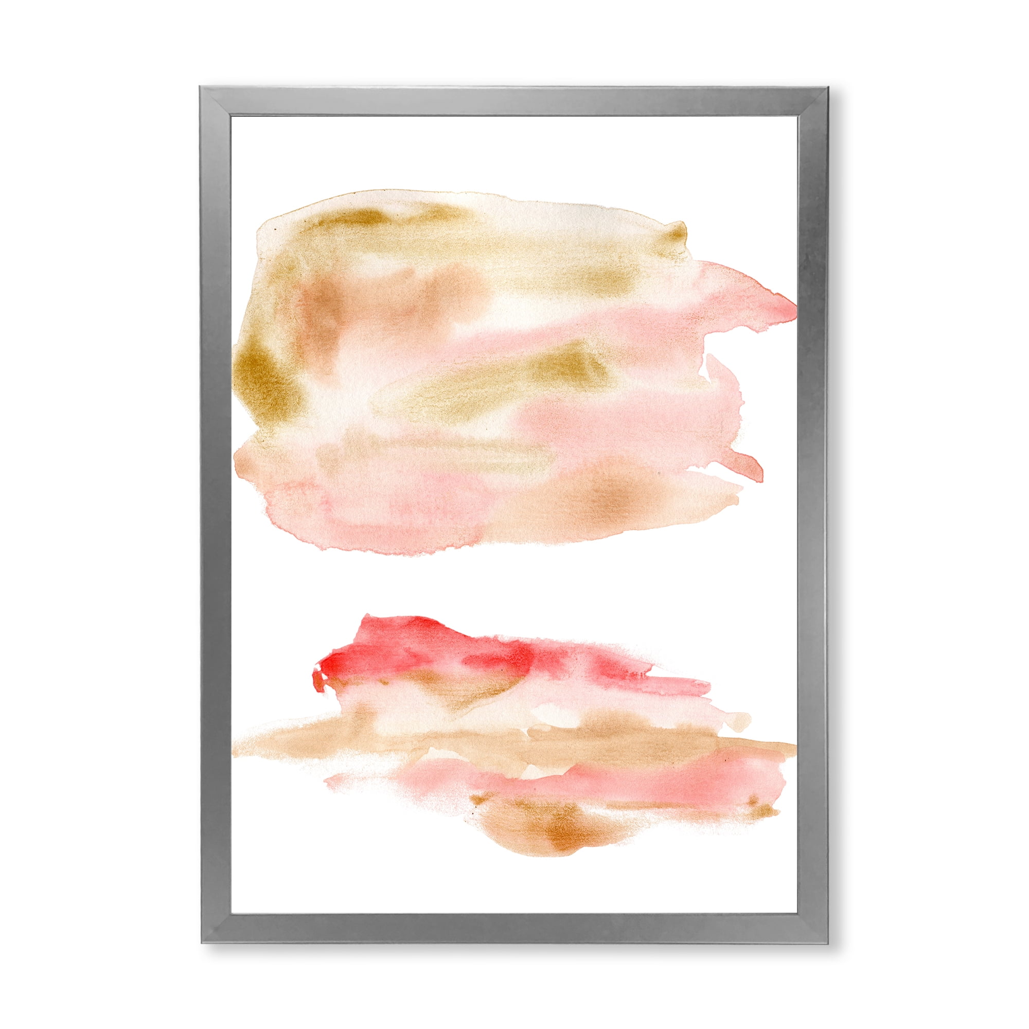 Designart 'Abstract Clouds Set With Pink Gold Beige and Red' Modern Framed Art Print