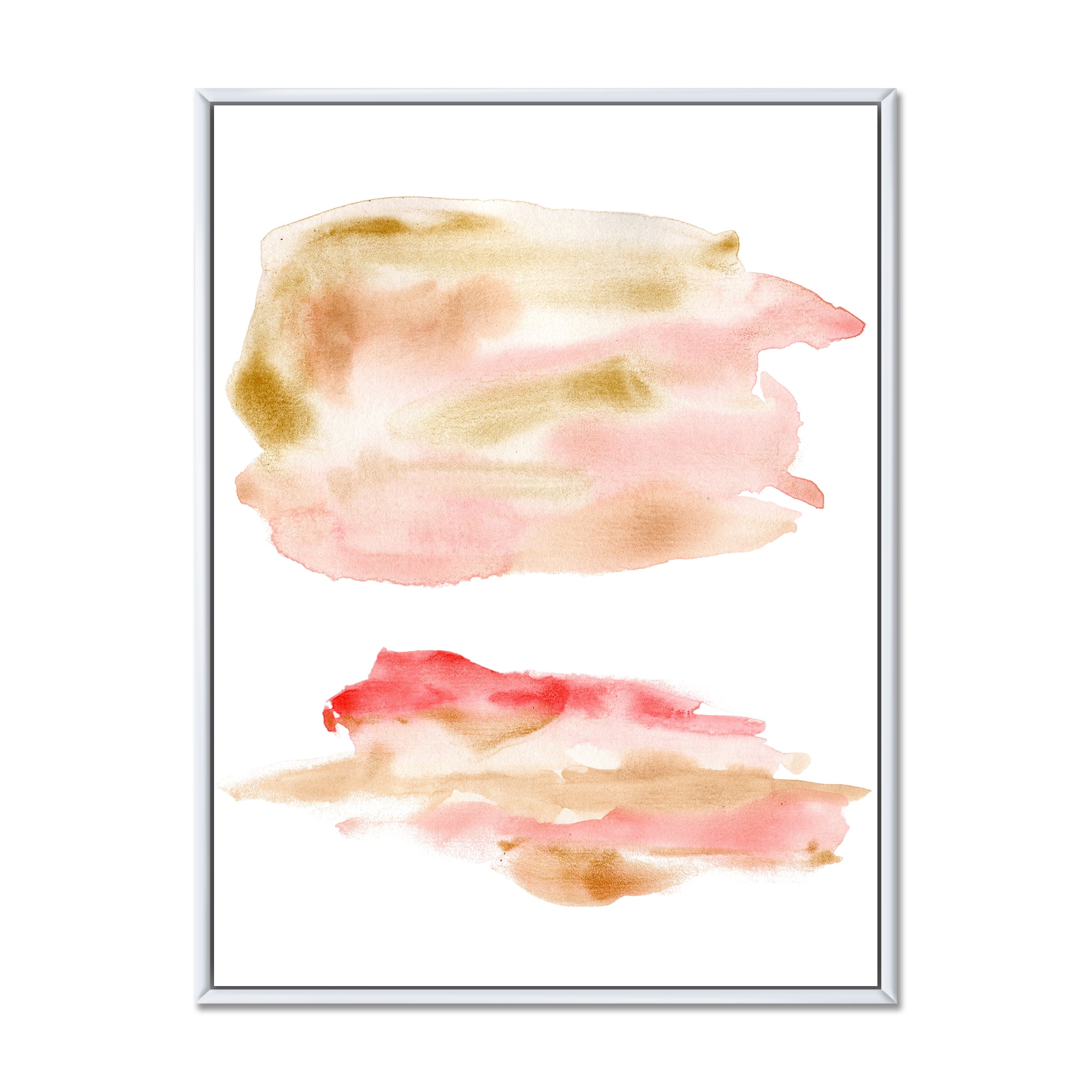 Designart 'Abstract Clouds Set With Pink Gold Beige and Red' Modern Framed Canvas Wall Art Print