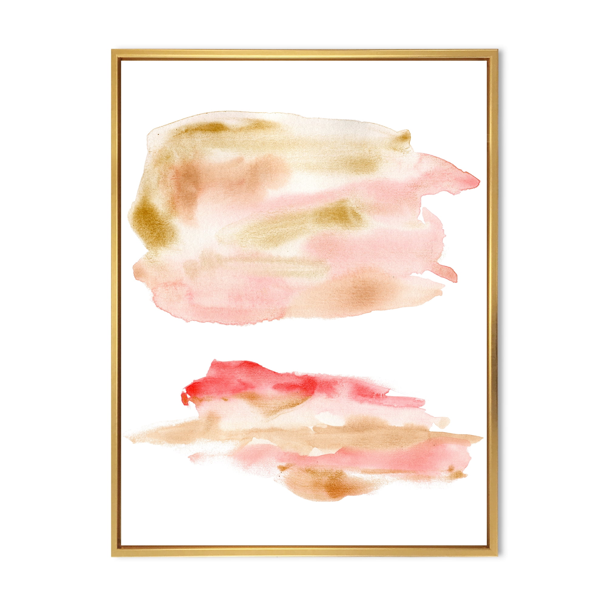Designart 'Abstract Clouds Set With Pink Gold Beige and Red' Modern Framed Canvas Wall Art Print