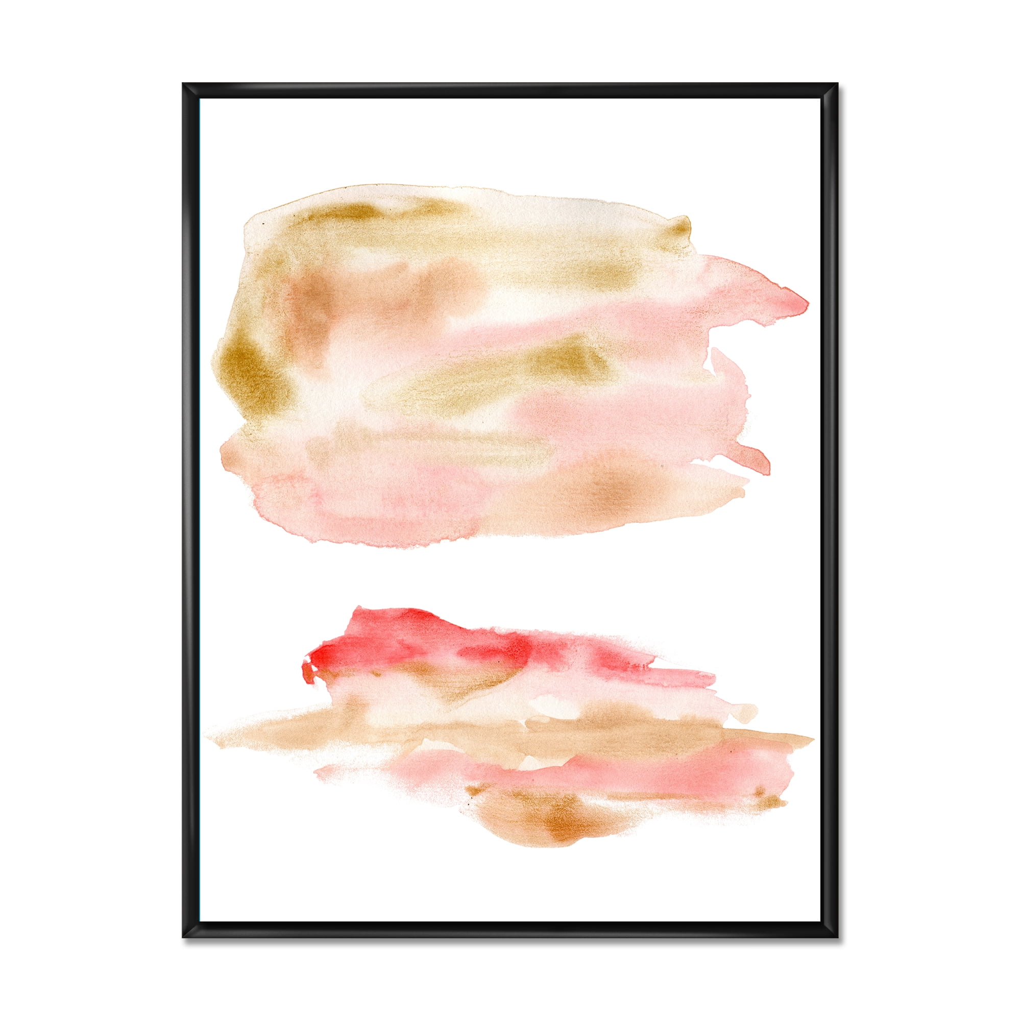 Designart 'Abstract Clouds Set With Pink Gold Beige and Red' Modern Framed Canvas Wall Art Print