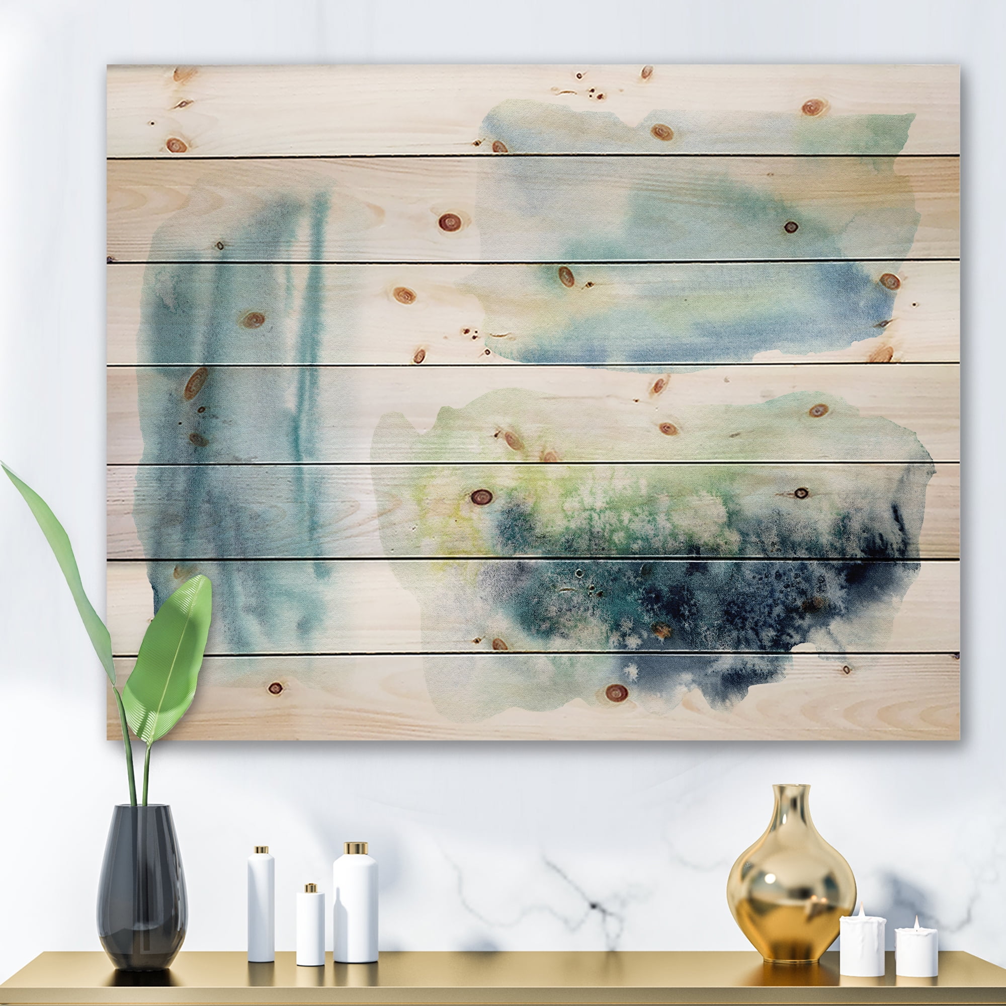 Designart 'Abstract Clouds Underwater' Modern Print on Natural Pine Wood