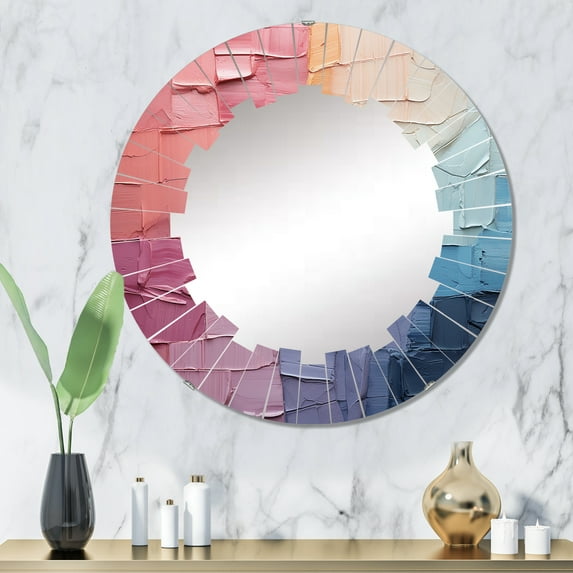 Designart "Abstract Collage III" Abstract Collages Round Wall Mirror - Modern Oval Printed Decorative Oversized Mirror - Multiple Color Options