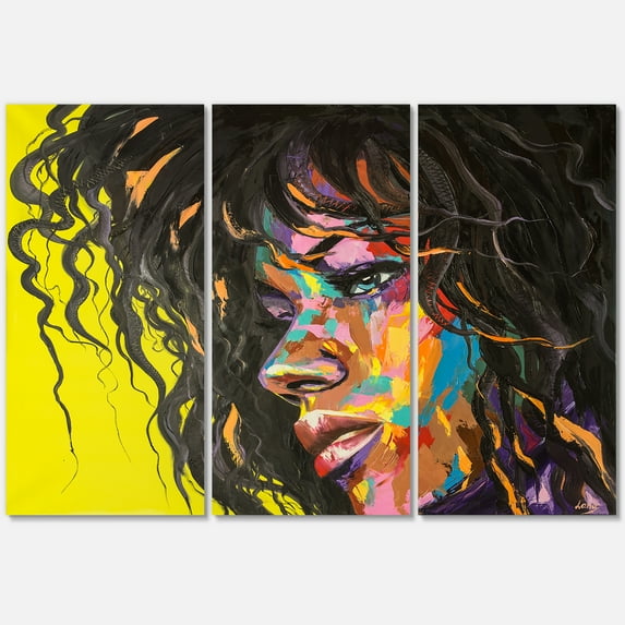 Designart ' Abstract Colorful Fantasy Portrait Of A Young Woman I ' Modern Canvas Wall Art Print