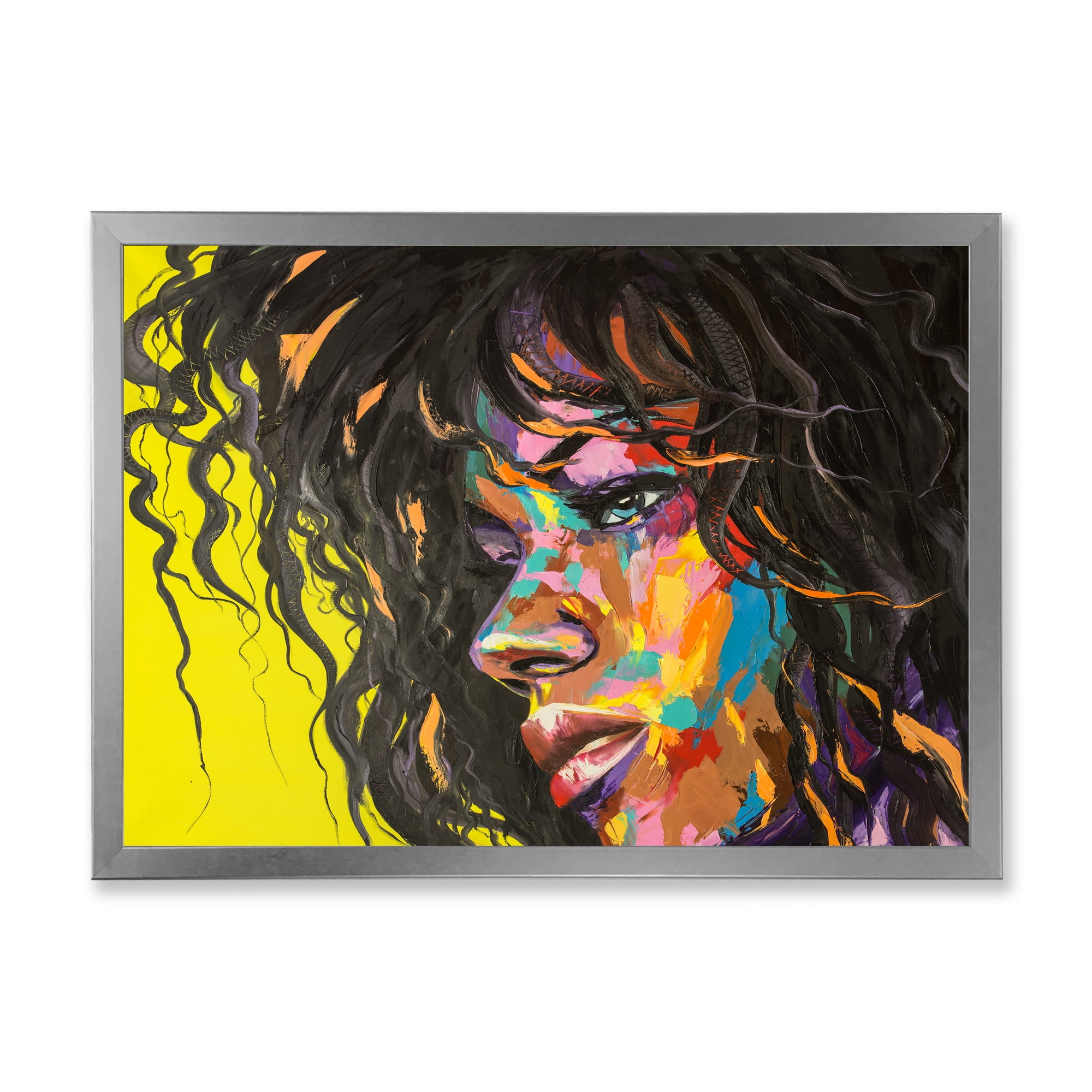 Designart 'Abstract Colorful Fantasy Portrait Of A Young Woman I' Modern Framed Art Print
