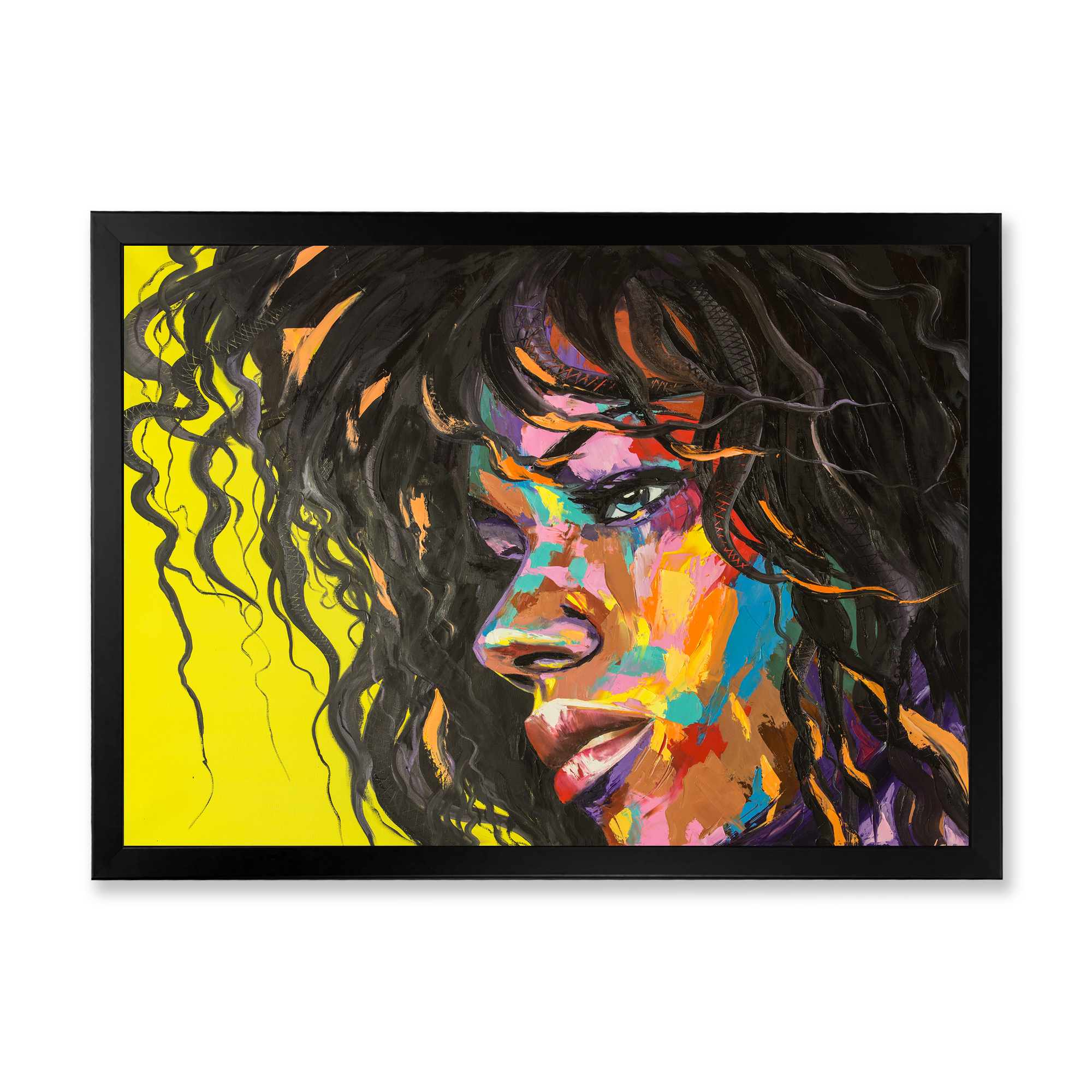 Designart 'Abstract Colorful Fantasy Portrait Of A Young Woman I' Modern Framed Art Print