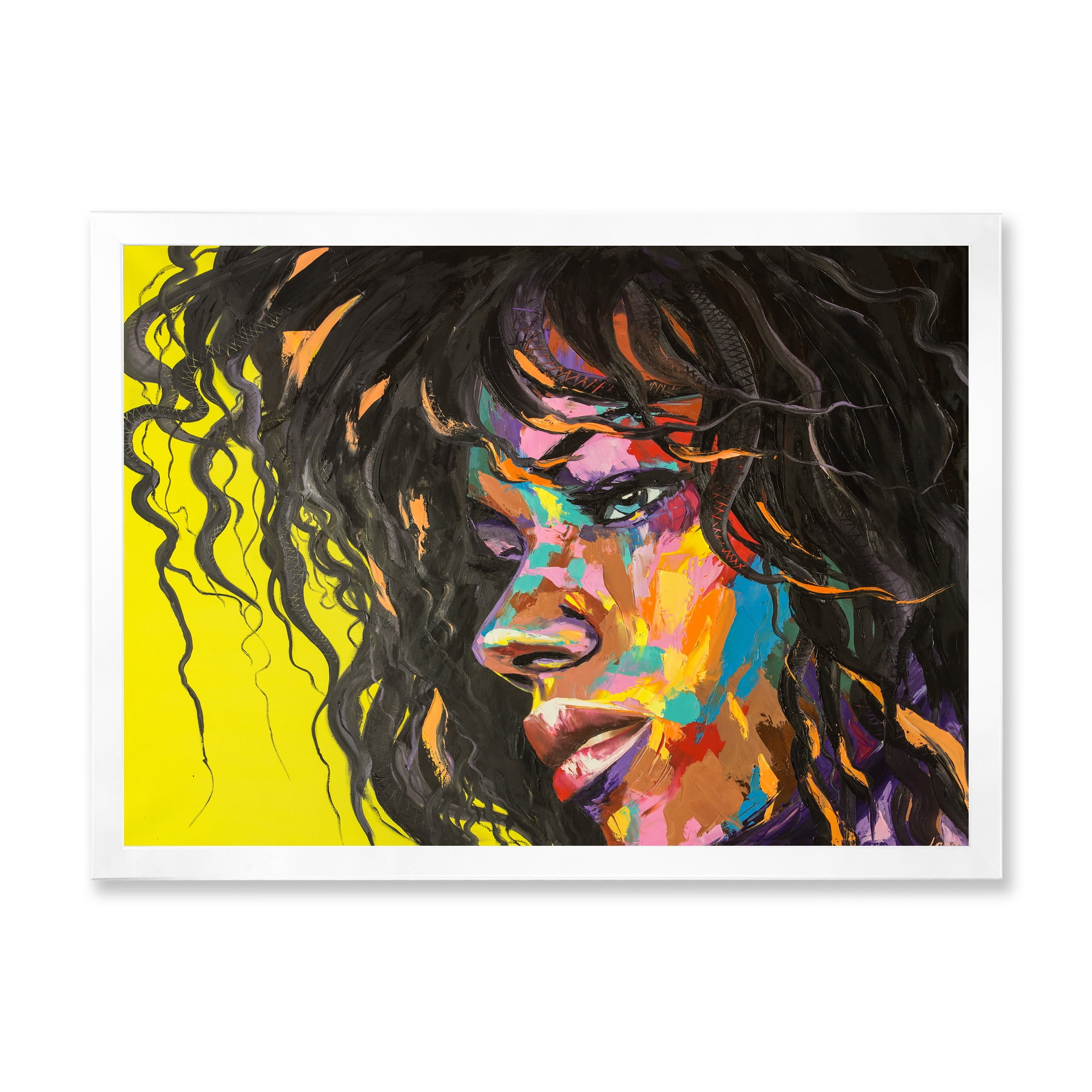 Designart 'Abstract Colorful Fantasy Portrait Of A Young Woman I' Modern Framed Art Print