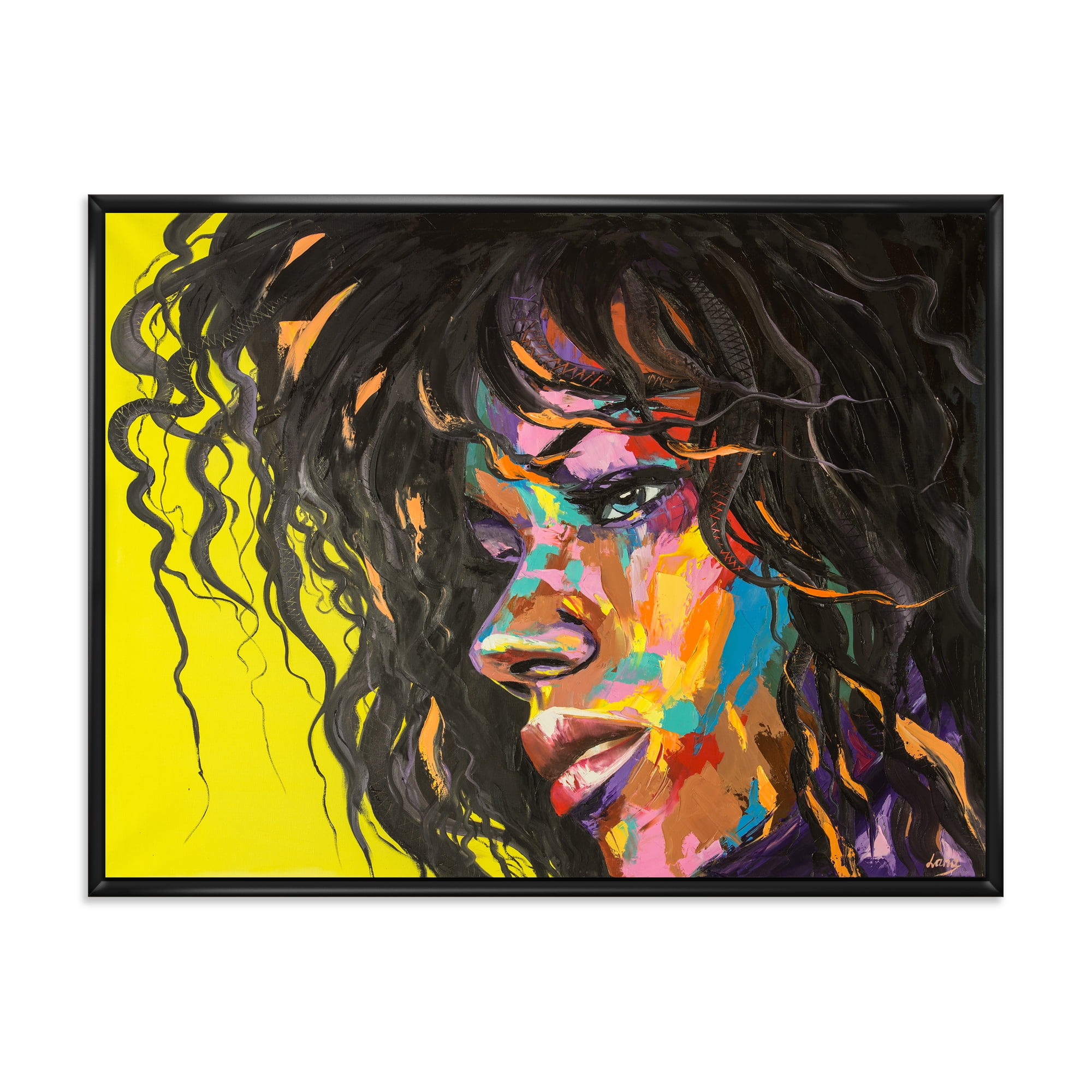 Designart 'Abstract Colorful Fantasy Portrait Of A Young Woman I' Modern Framed Canvas Wall Art Print