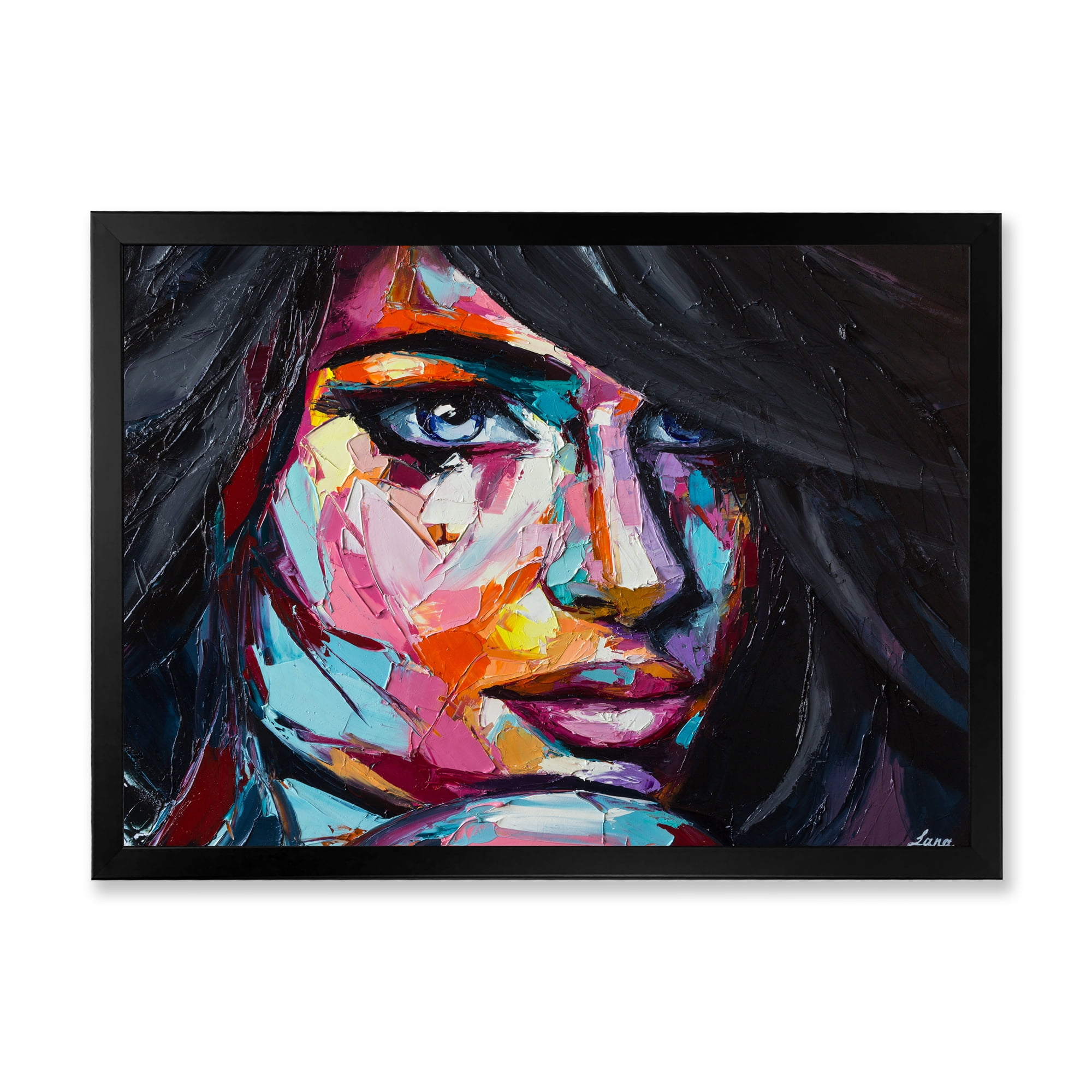 Designart 'Abstract Colorful Fantasy Portrait Of A Young Woman II' Modern Framed Art Print