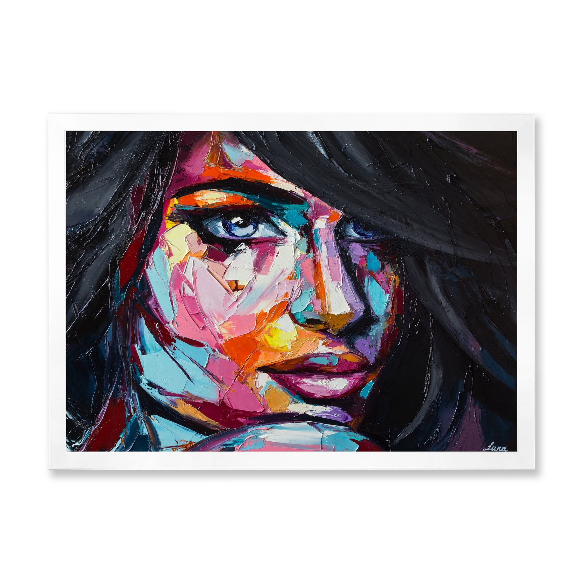 Designart 'Abstract Colorful Fantasy Portrait Of A Young Woman II' Modern Framed Art Print