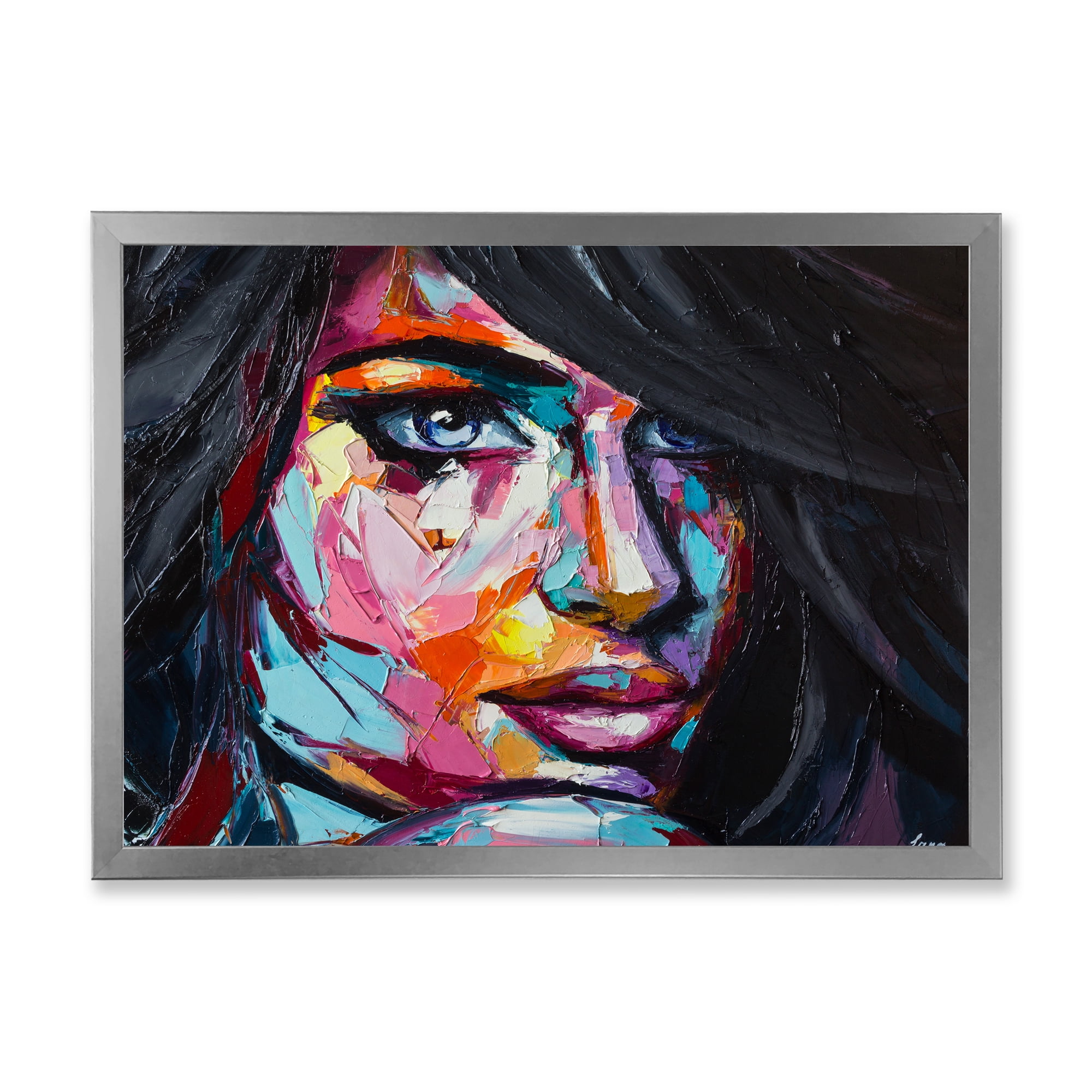 Designart 'Abstract Colorful Fantasy Portrait Of A Young Woman II' Modern Framed Art Print