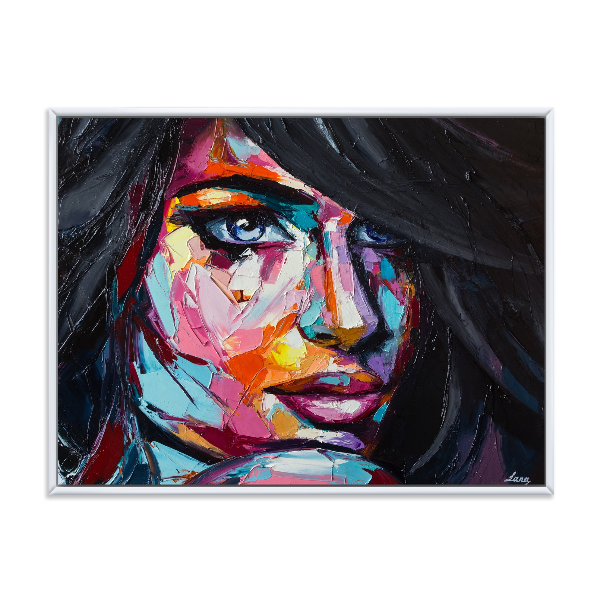 Designart 'Abstract Colorful Fantasy Portrait Of A Young Woman II' Modern Framed Canvas Wall Art Print