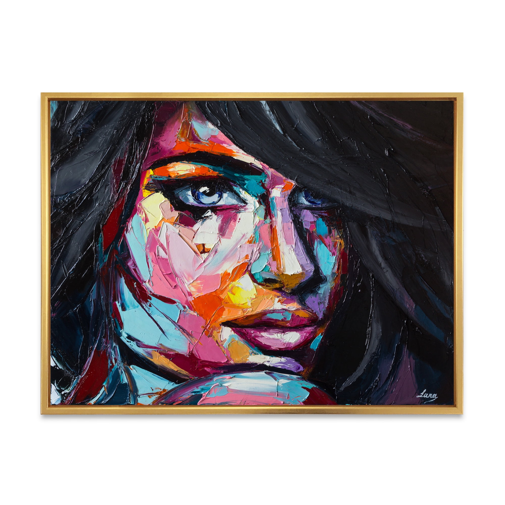 Designart 'Abstract Colorful Fantasy Portrait Of A Young Woman II' Modern Framed Canvas Wall Art Print