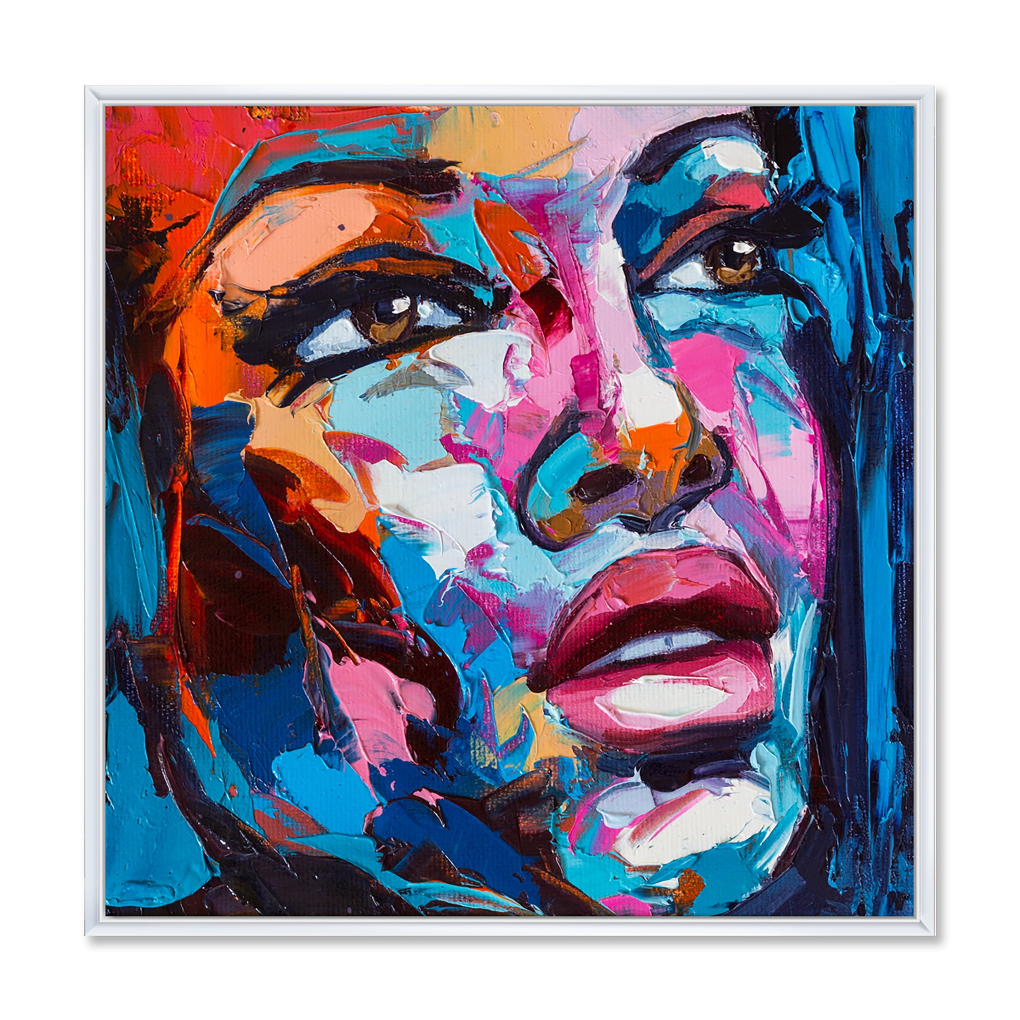Designart 'Abstract Colorful Fantasy Portrait Of A Young Woman III' Modern Framed Canvas Wall Art Print