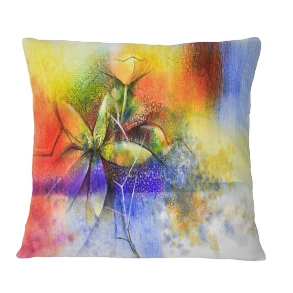 Designart Abstract Colorful Flower Fusion - Flower Throw Pillow - 18x18