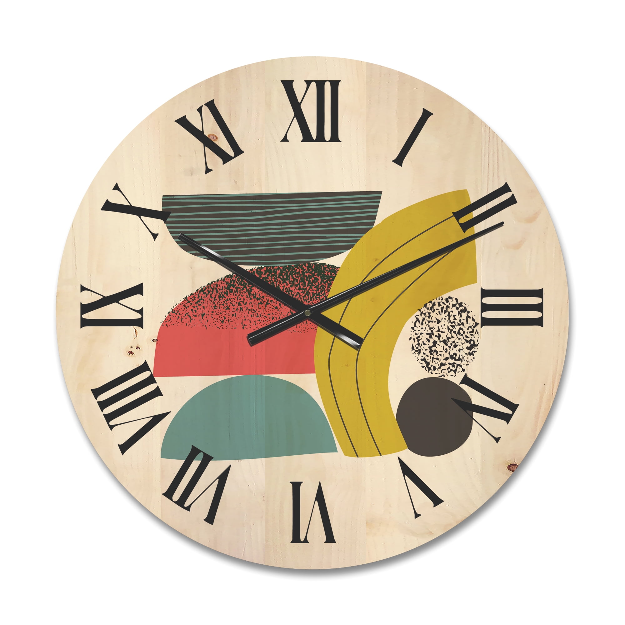 Designart 'Abstract Colorful Geometric Art Collage II' Modern Wood Wall Clock