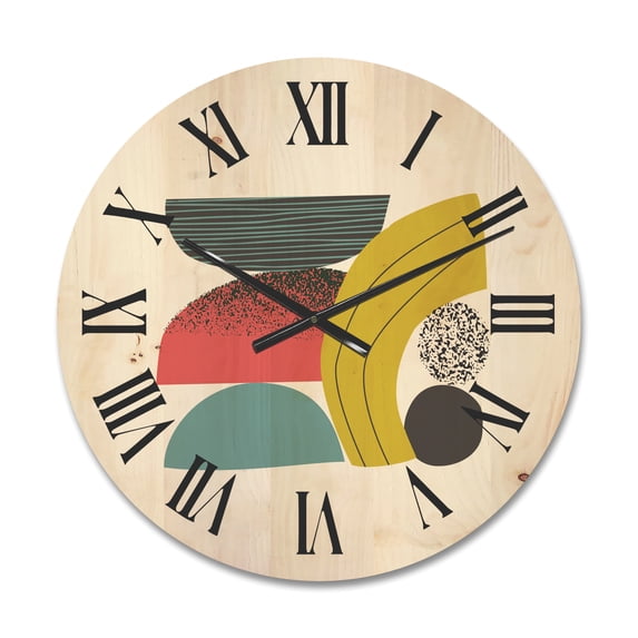 Designart 'Abstract Colorful Geometric Art Collage II' Modern Wood Wall Clock