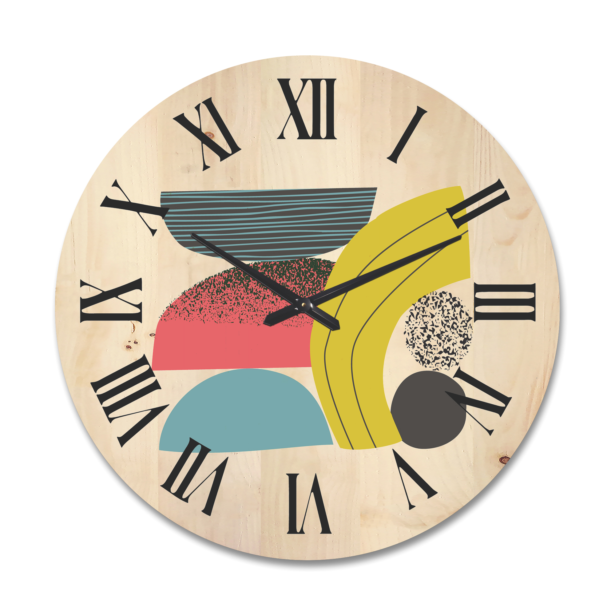 Designart 'Abstract Colorful Geometric Art Collage II' Modern Wood Wall Clock