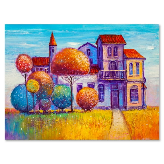 Designart ' Abstract Colorful House In The Fairy Tale VIllage ' Traditional Canvas Wall Art Print