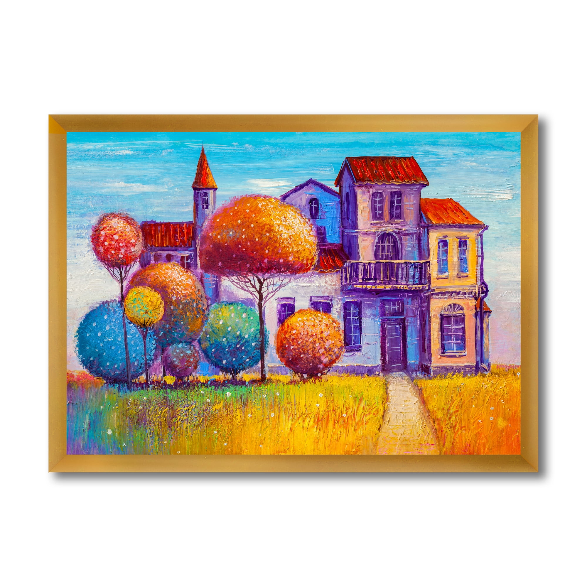 Designart 'Abstract Colorful House In The Fairy Tale VIllage' Traditional Framed Art Print