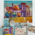 thumbnail image 1 of Designart 'Abstract Colorful House In The Fairy Tale VIllage' Traditional Print on Natural Pine Wood, 1 of 1