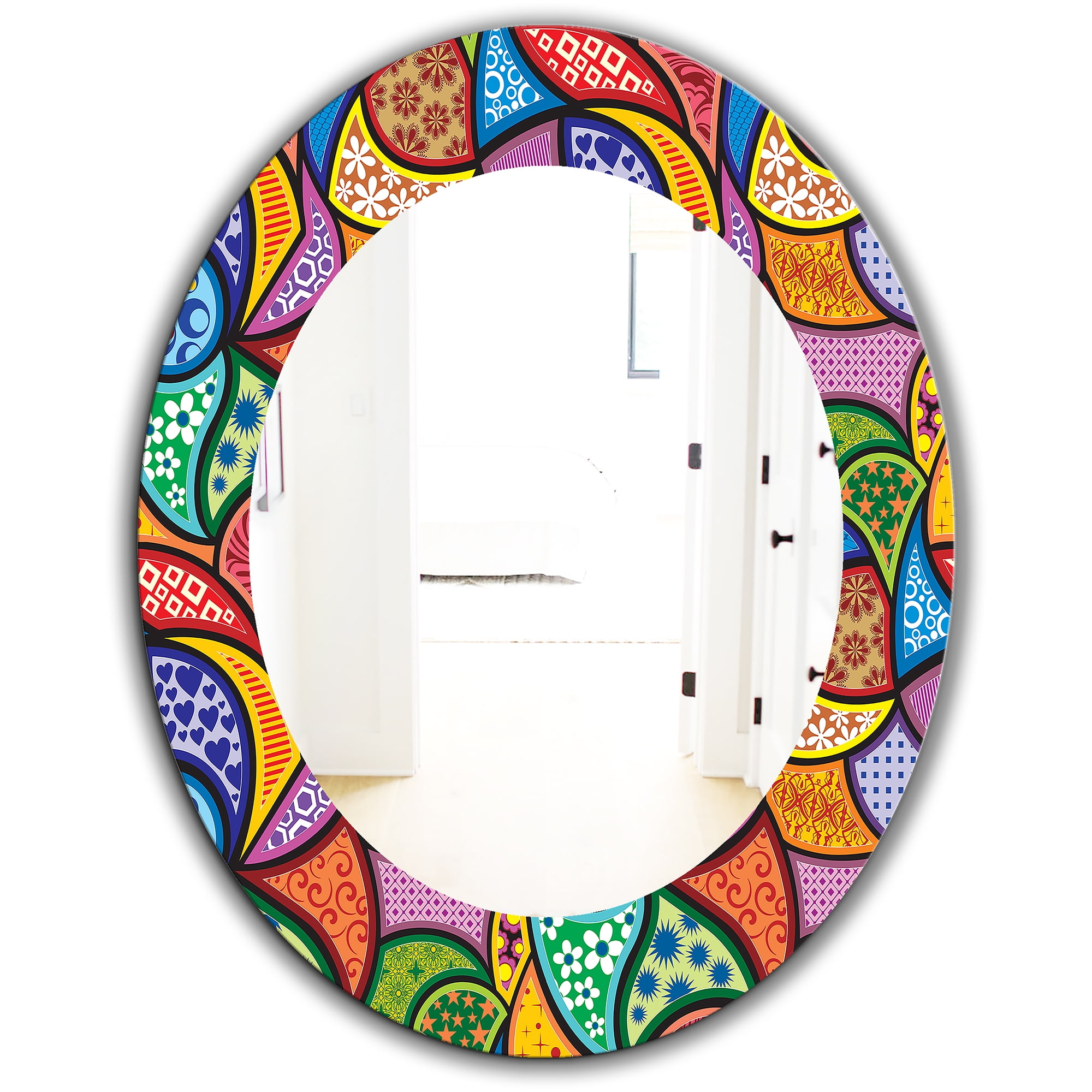 Designart 'Abstract Colorful Pattern' Bohemian & Eclectic Mirror - Oval or Round Wall Mirror