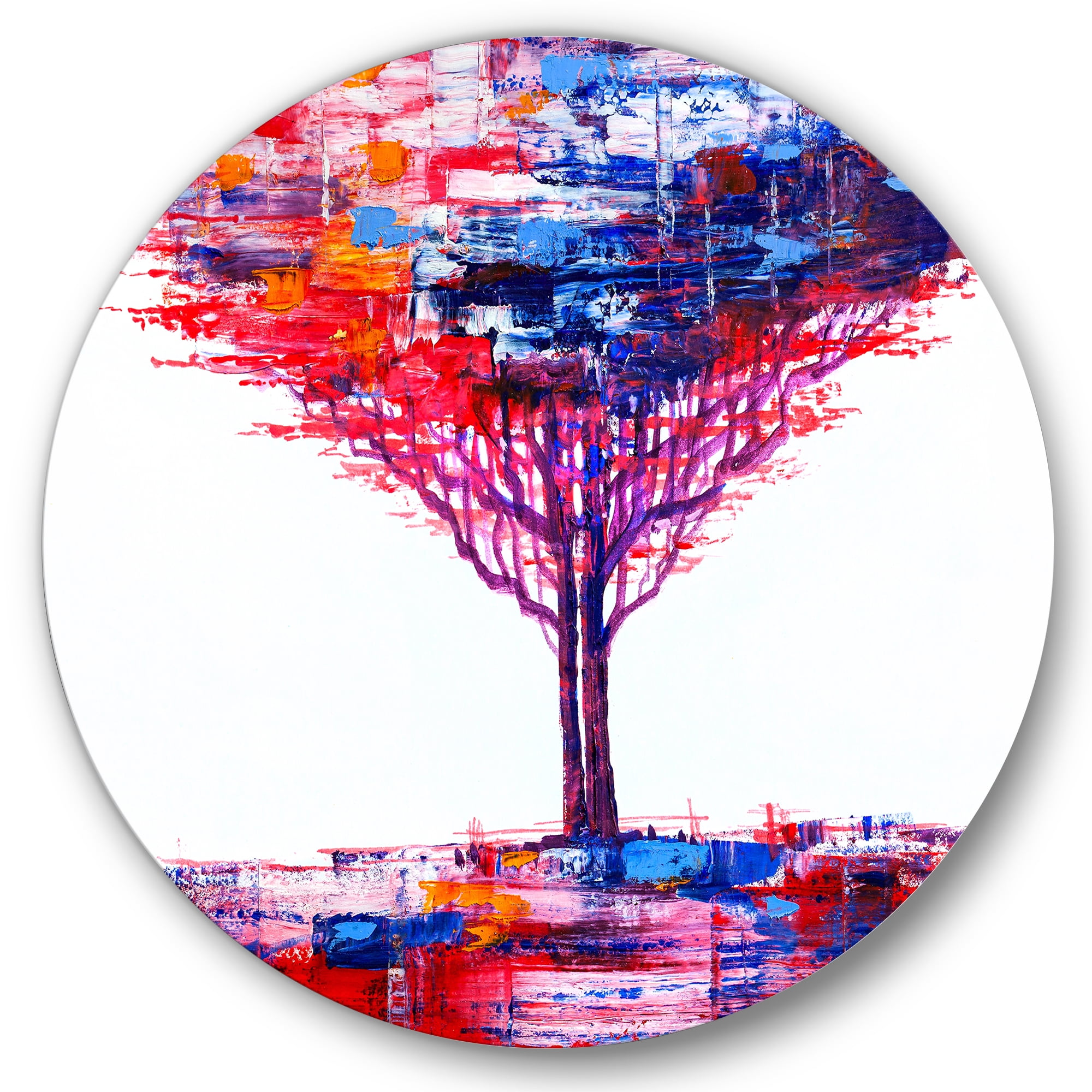 Designart 'Abstract Colorful Tree Impressionist On A White' Modern Circle Metal Wall Art 29x29 - Disc of 29