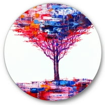 Designart 'Abstract Colorful Tree Impressionist On A White' Modern Circle Metal Wall Art 36x36 - Disc of 36