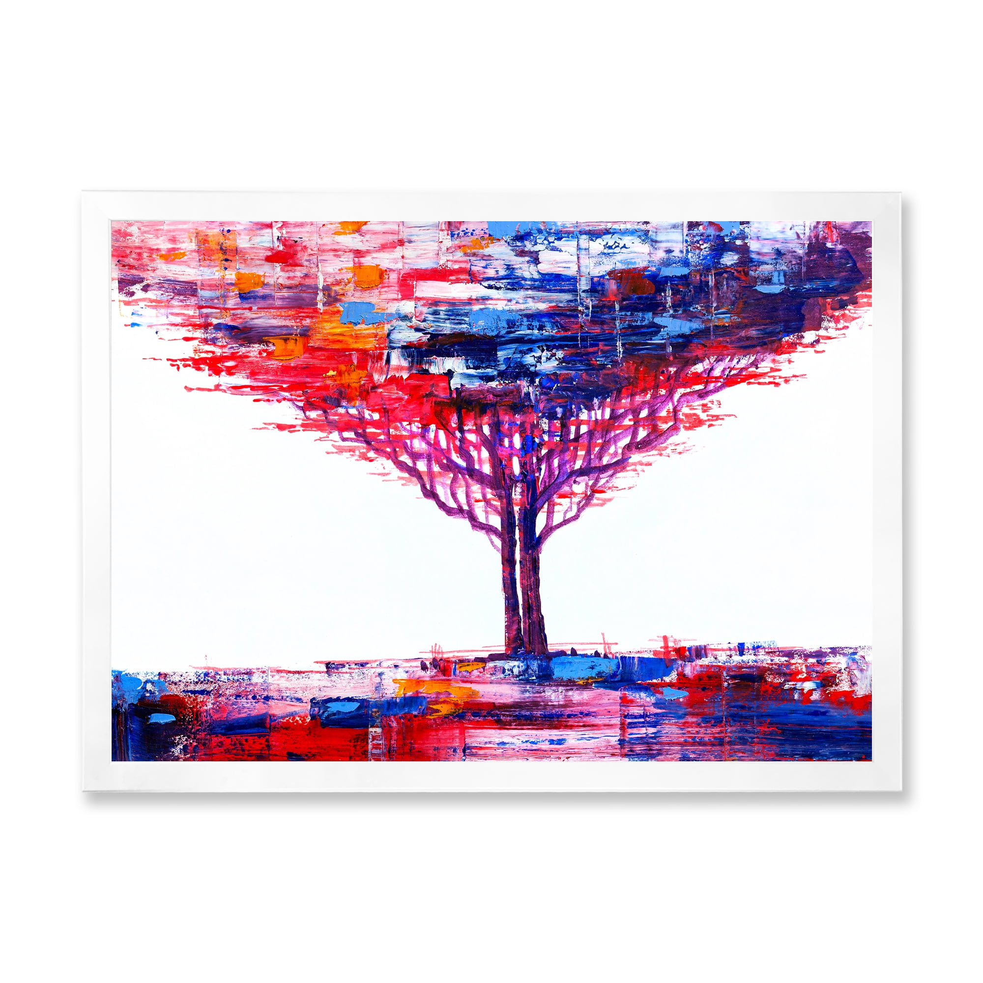 Designart 'Abstract Colorful Tree Impressionist On A White' Modern Framed Art Print