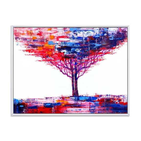 Designart 'Abstract Colorful Tree Impressionist On A White' Modern Framed Canvas Wall Art Print