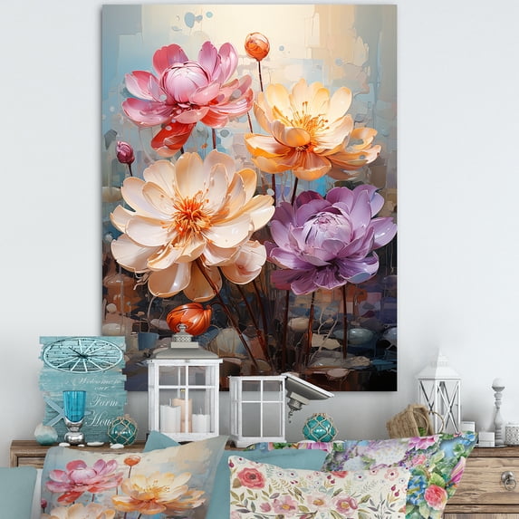 Designart "Abstract Colors In Lotus Blooms" Lotus Canvas Wall Art
