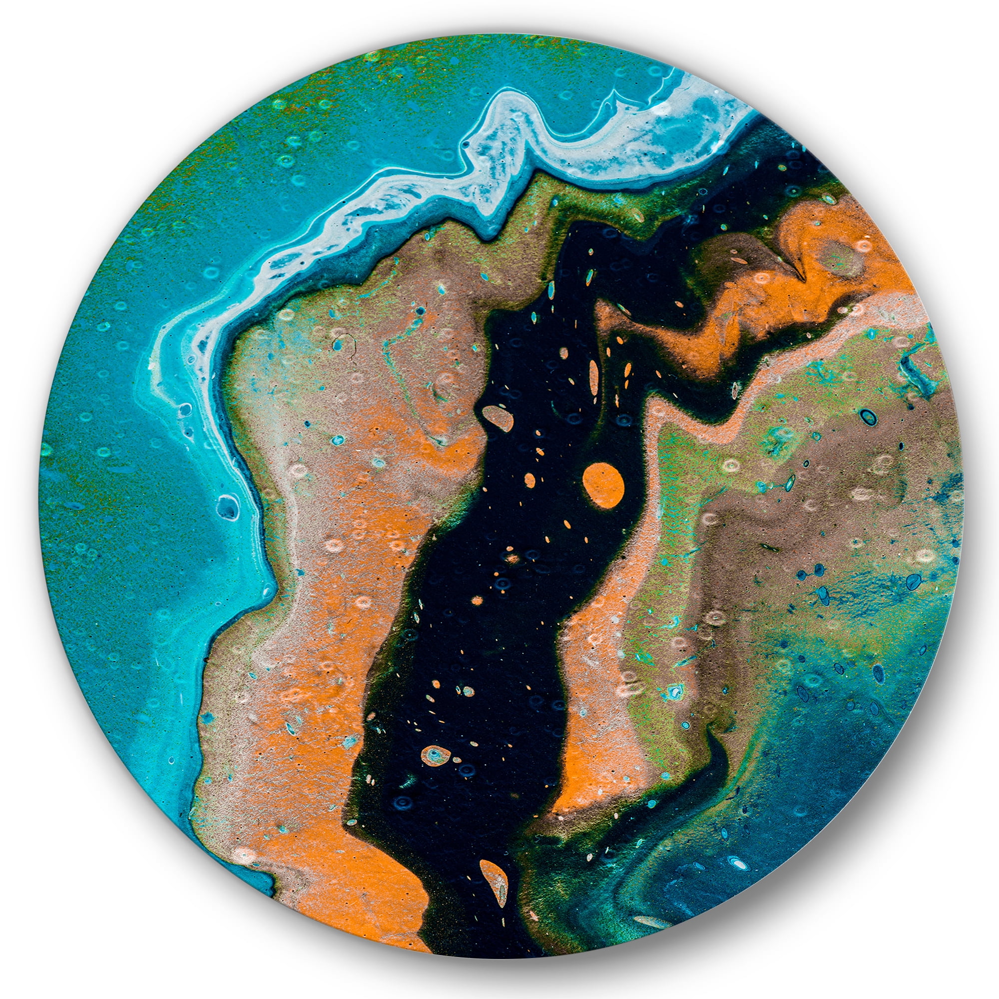 Designart 'Abstract Composition In Black and Orange' Modern Circle Metal Wall Art 11x11 - Disc of 11