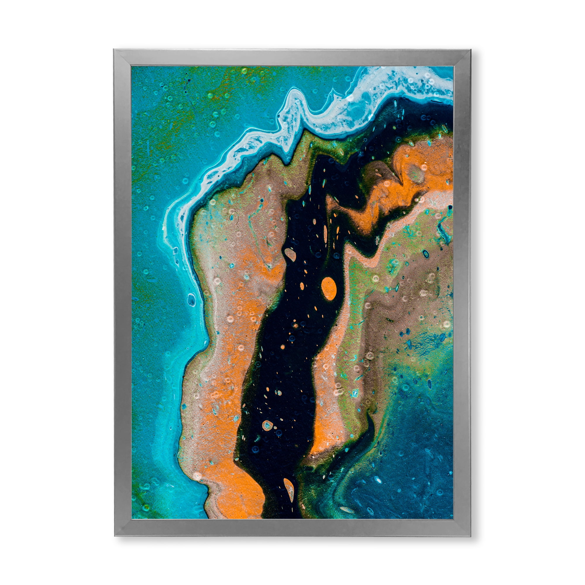 Designart 'Abstract Composition In Black and Orange' Modern Framed Art Print