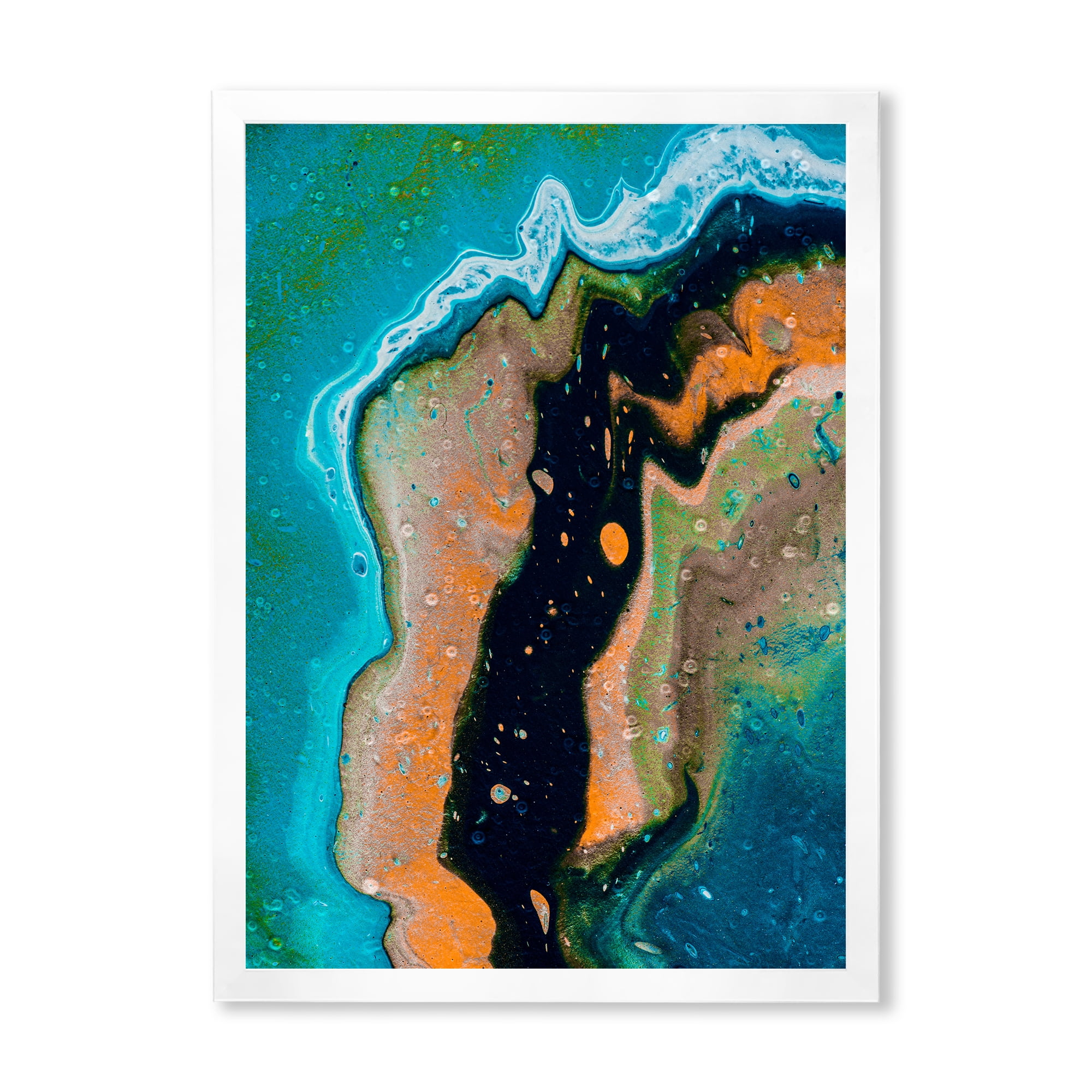 Designart 'Abstract Composition In Black and Orange' Modern Framed Art Print