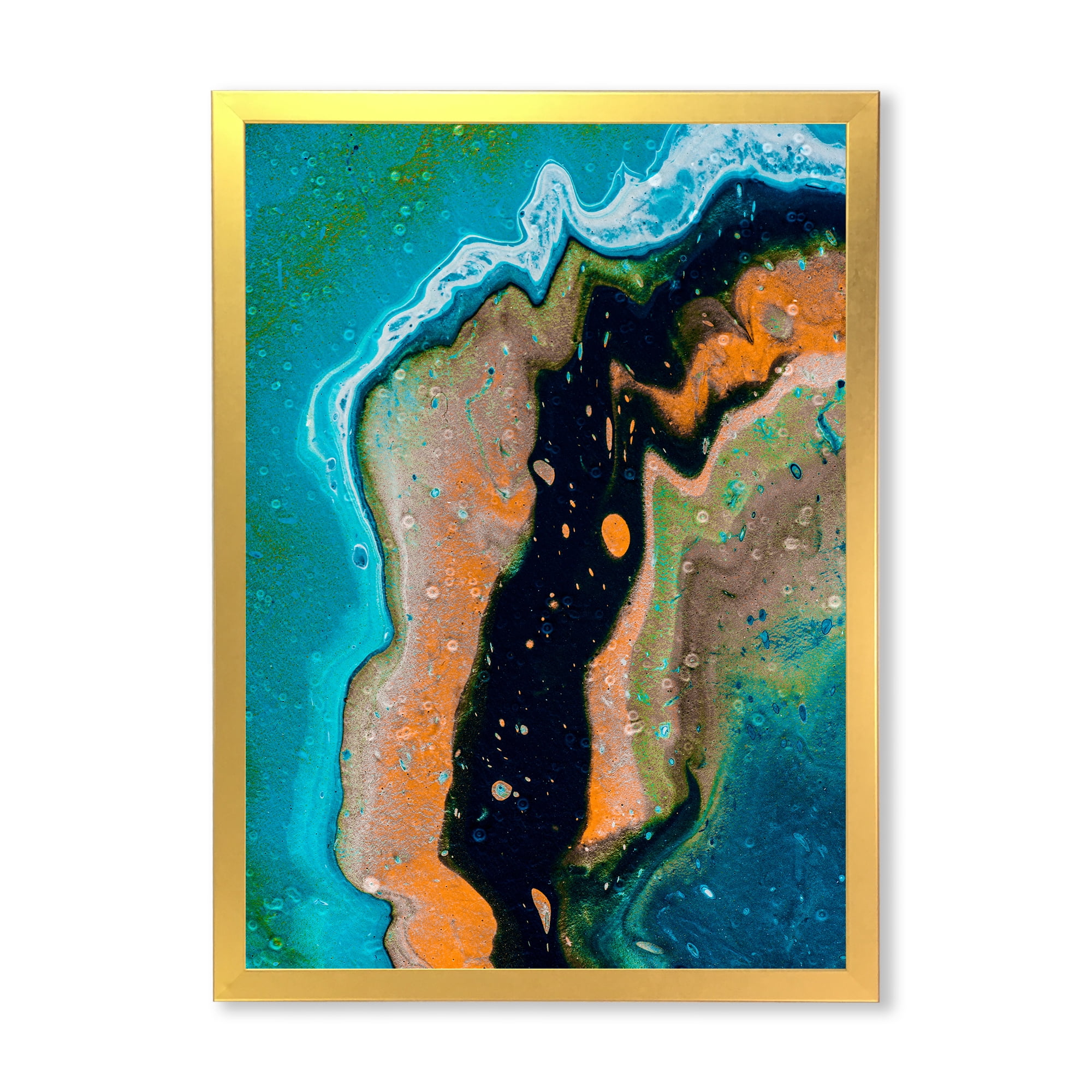 Designart 'Abstract Composition In Black and Orange' Modern Framed Art Print