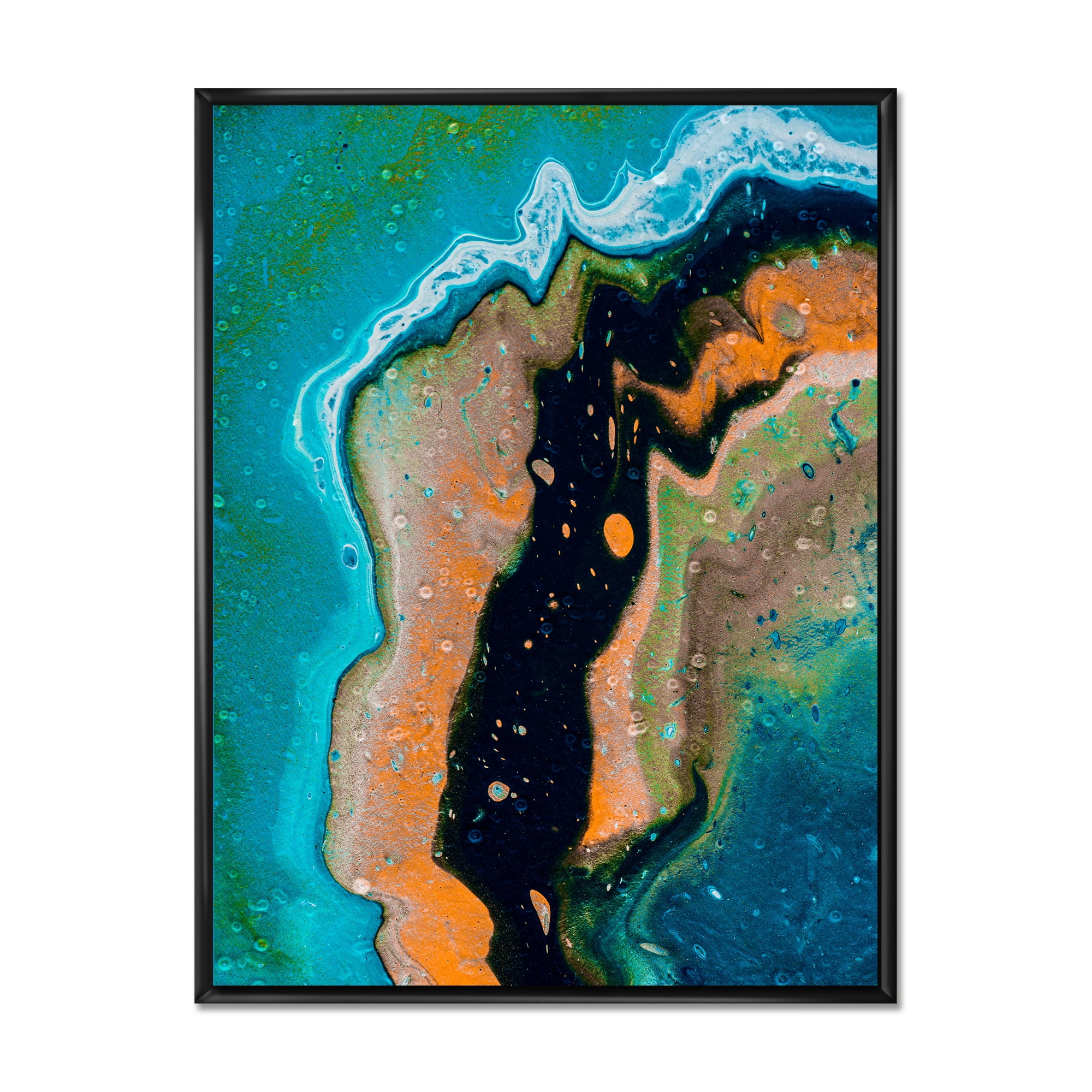 Designart 'Abstract Composition In Black and Orange' Modern Framed Canvas Wall Art Print