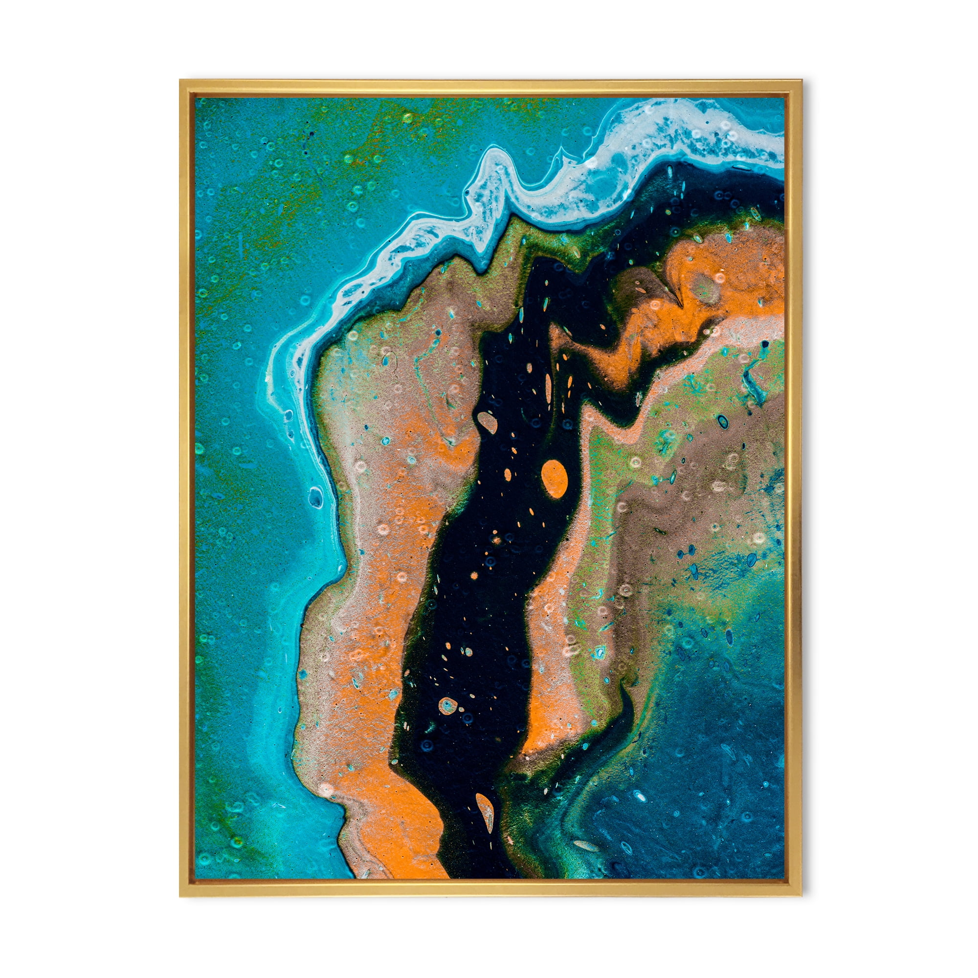 Designart 'Abstract Composition In Black and Orange' Modern Framed Canvas Wall Art Print