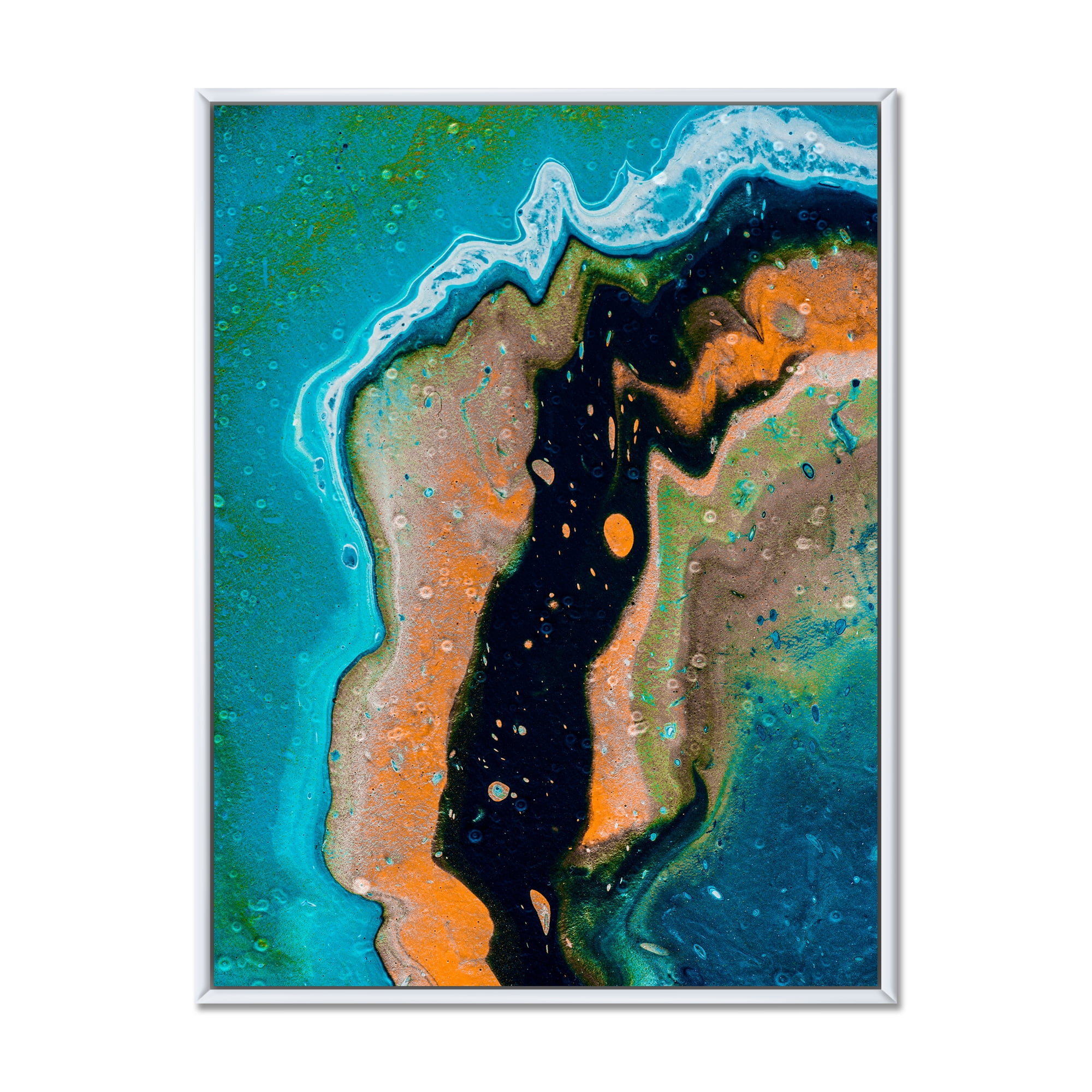 Designart 'Abstract Composition In Black and Orange' Modern Framed Canvas Wall Art Print