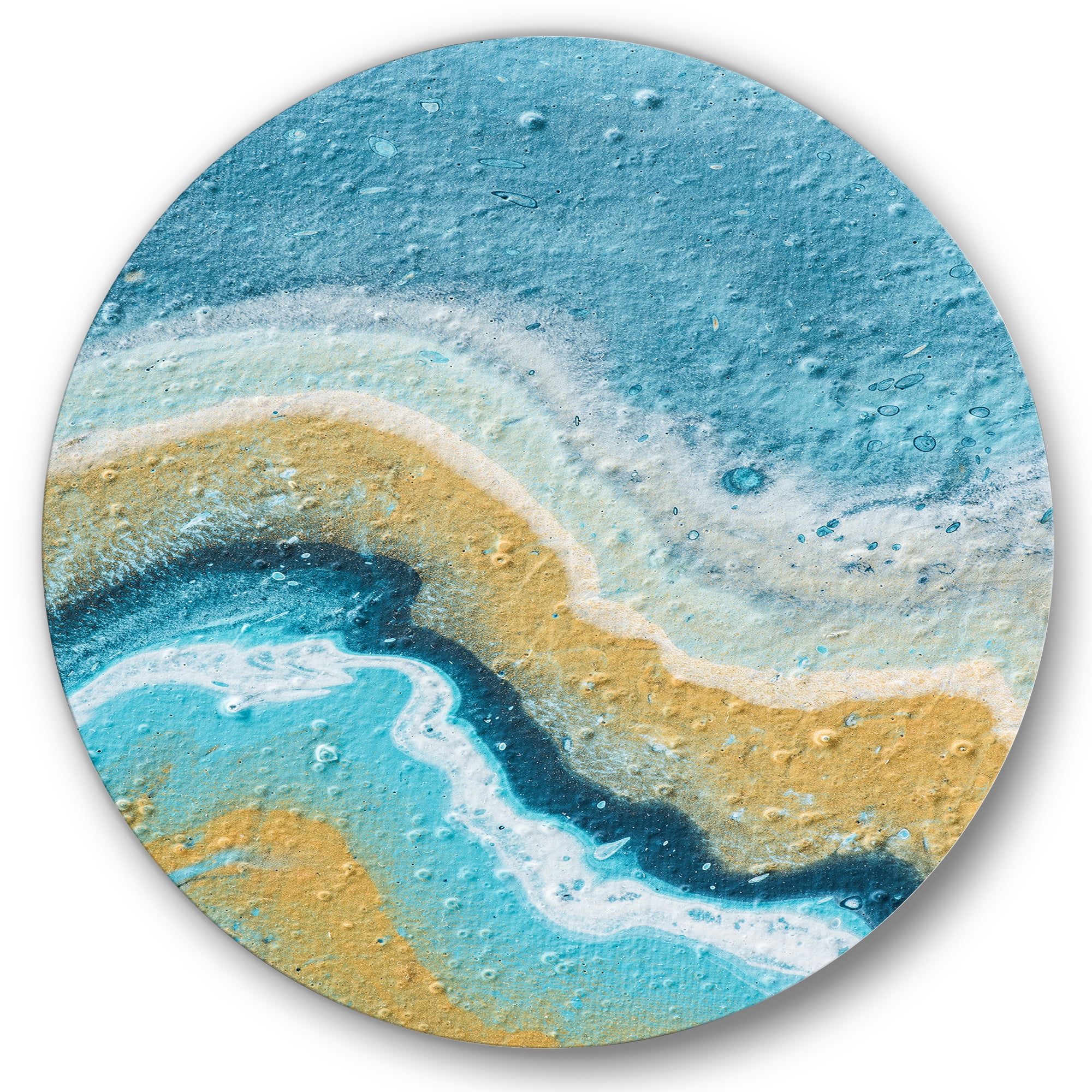 Designart 'Abstract Composition In Blue and Yellow VI' Modern Circle Metal Wall Art 23x23 - Disc of 23