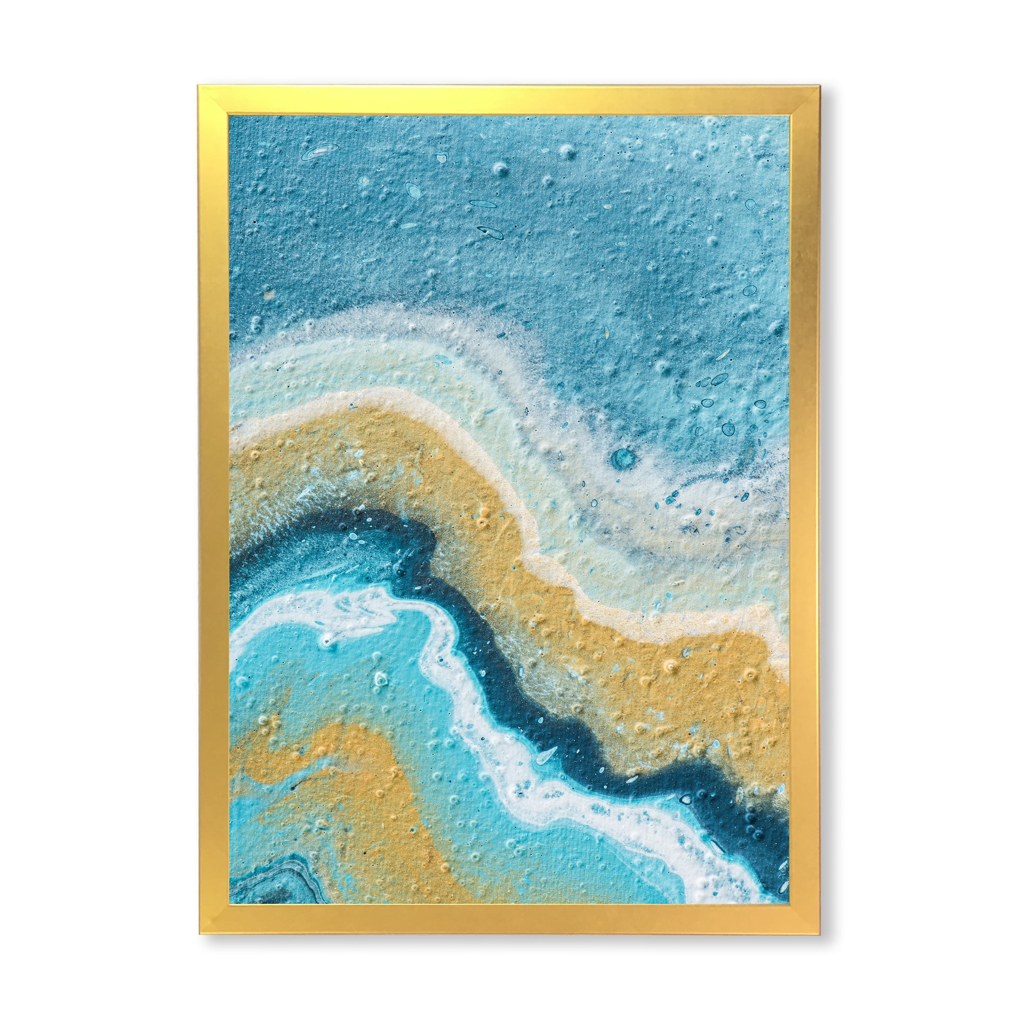 Designart 'Abstract Composition In Blue and Yellow VI' Modern Framed Art Print