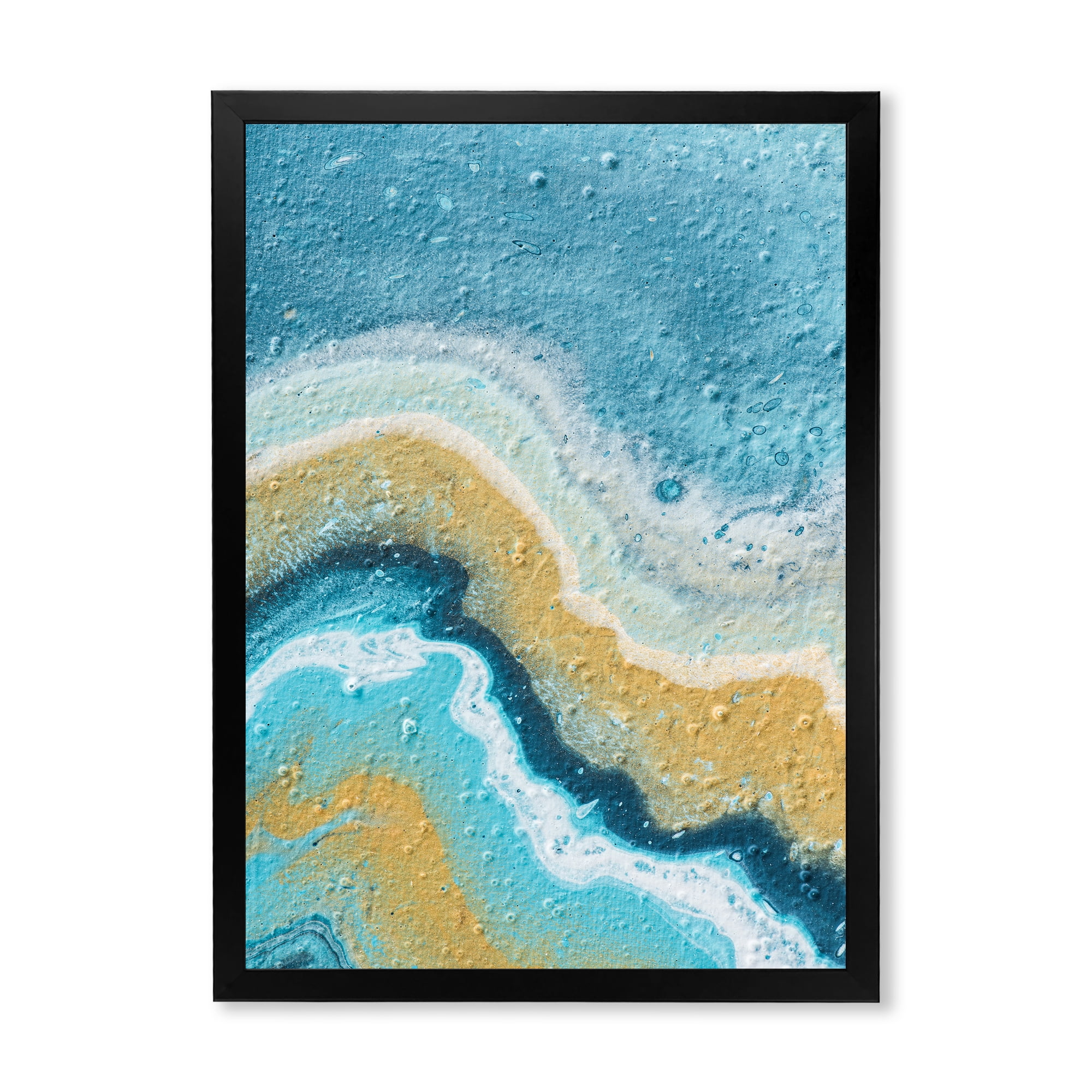 Designart 'Abstract Composition In Blue and Yellow VI' Modern Framed Art Print