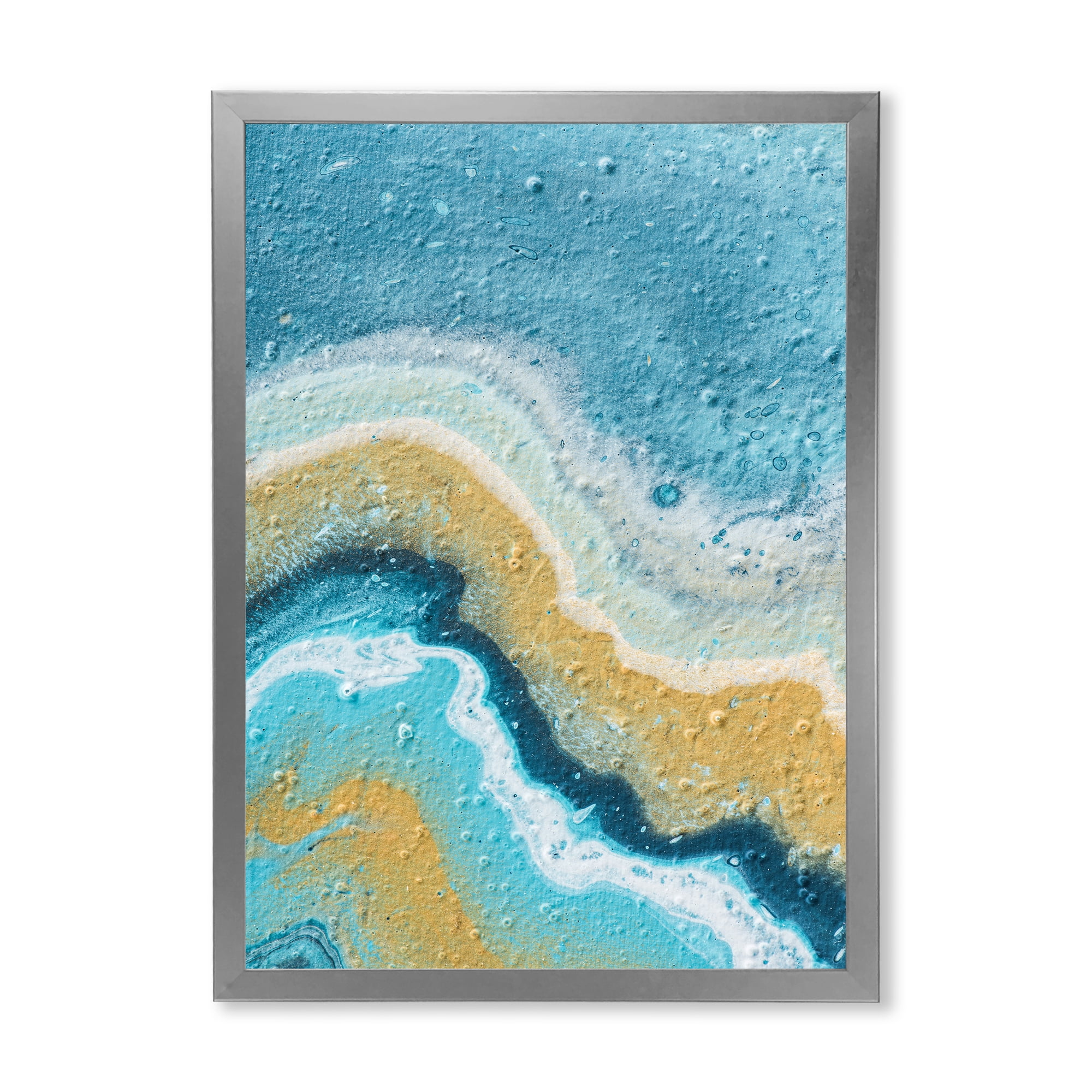Designart 'Abstract Composition In Blue and Yellow VI' Modern Framed Art Print